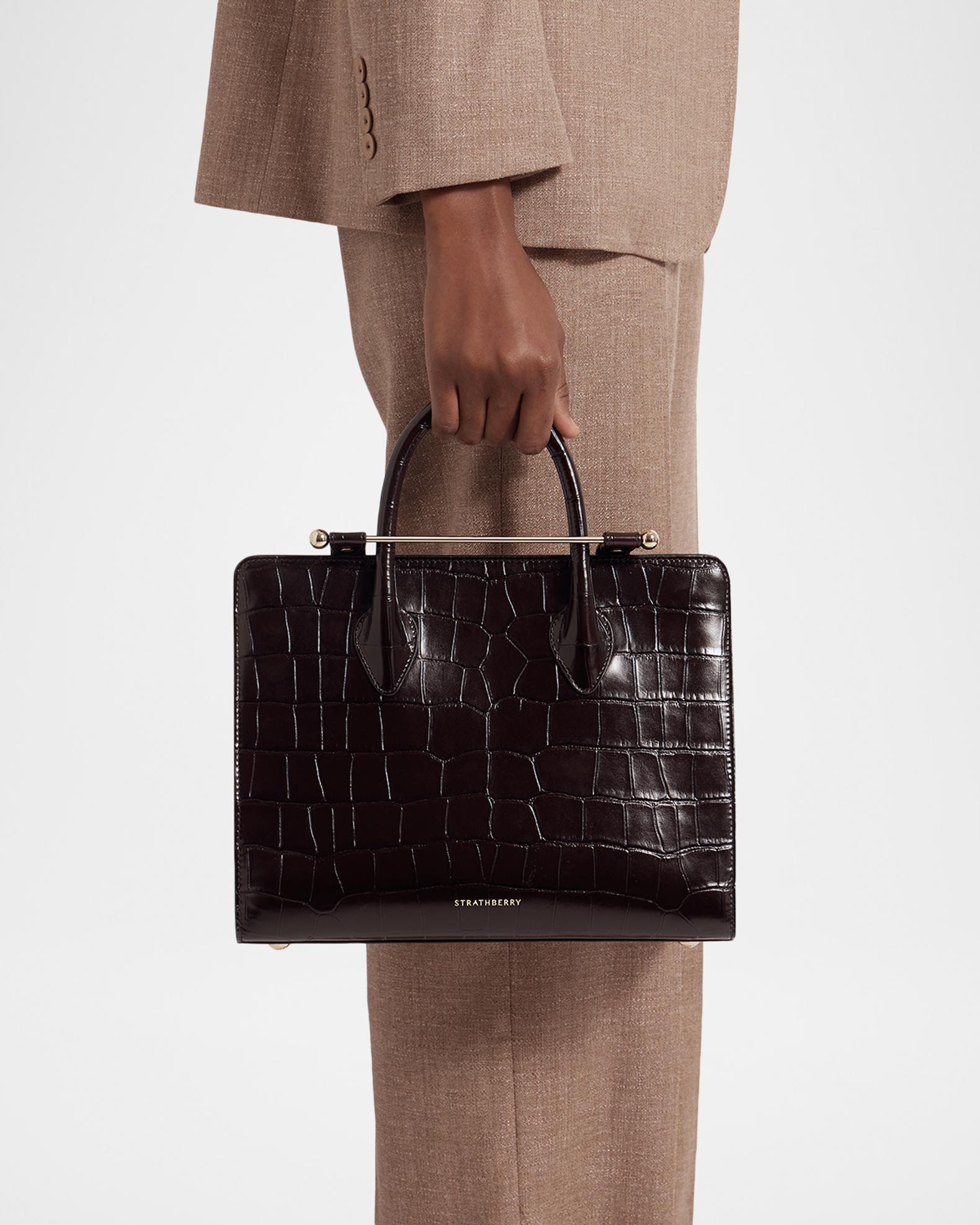 STRATHBERRY Midi Croc-Embossed Leather Tote Bag | Neiman Marcus