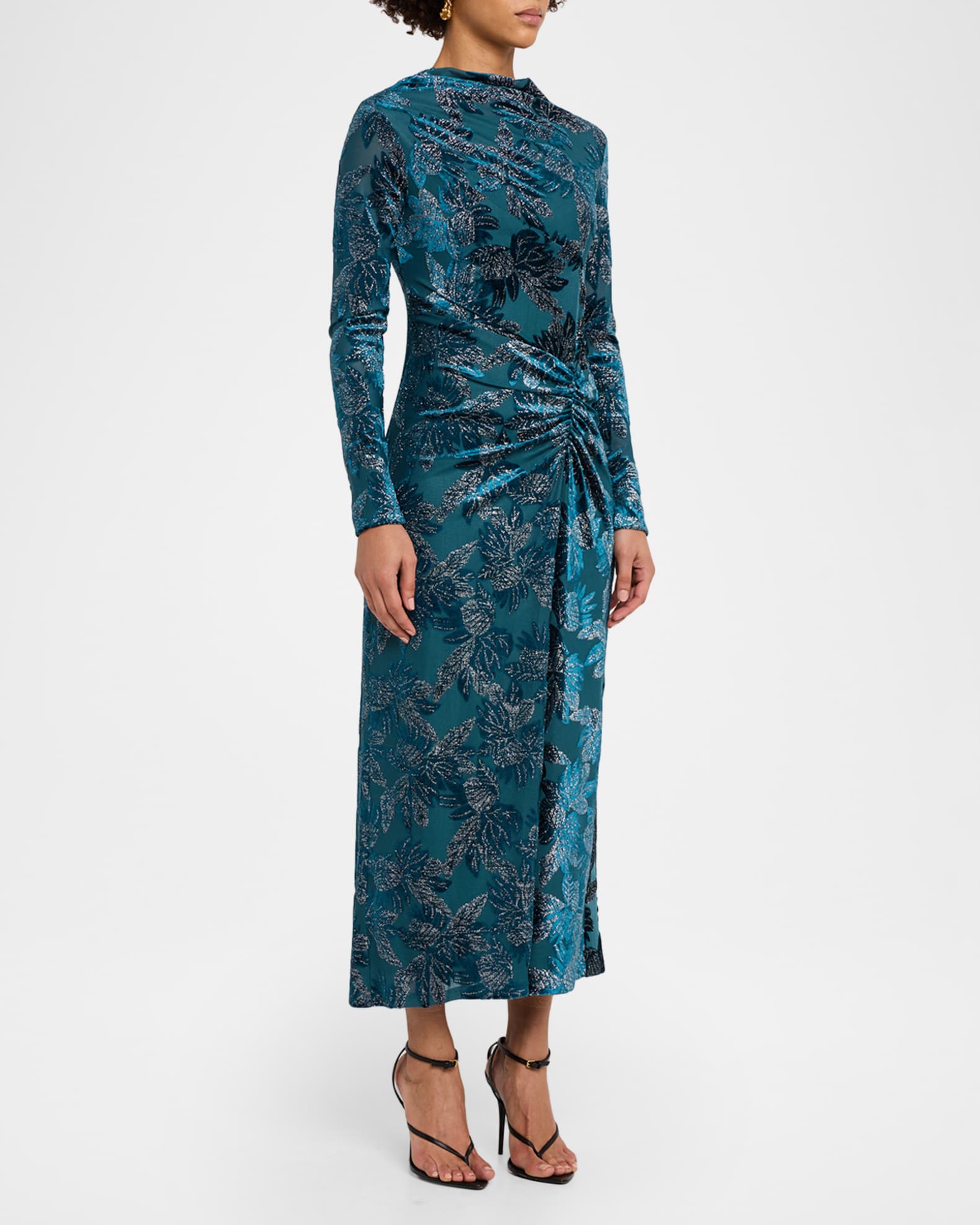 knee length dresses for ladies Burnout Velvet Floral Sleeve Sweater Dress Black / Small main image 1