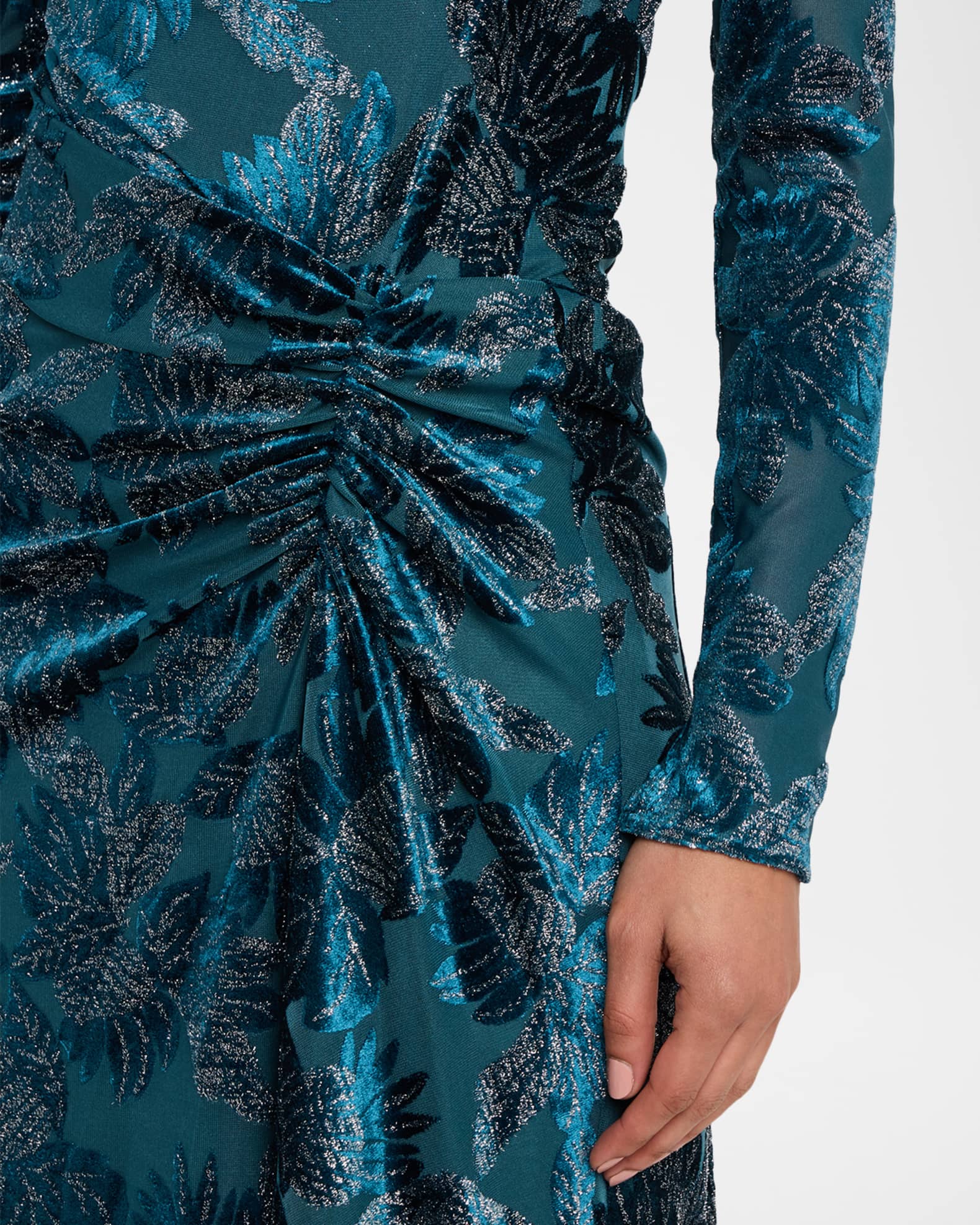 SIMKHAI Ferrera Long-Sleeve Floral Velvet Midi Dress | Neiman Marcus