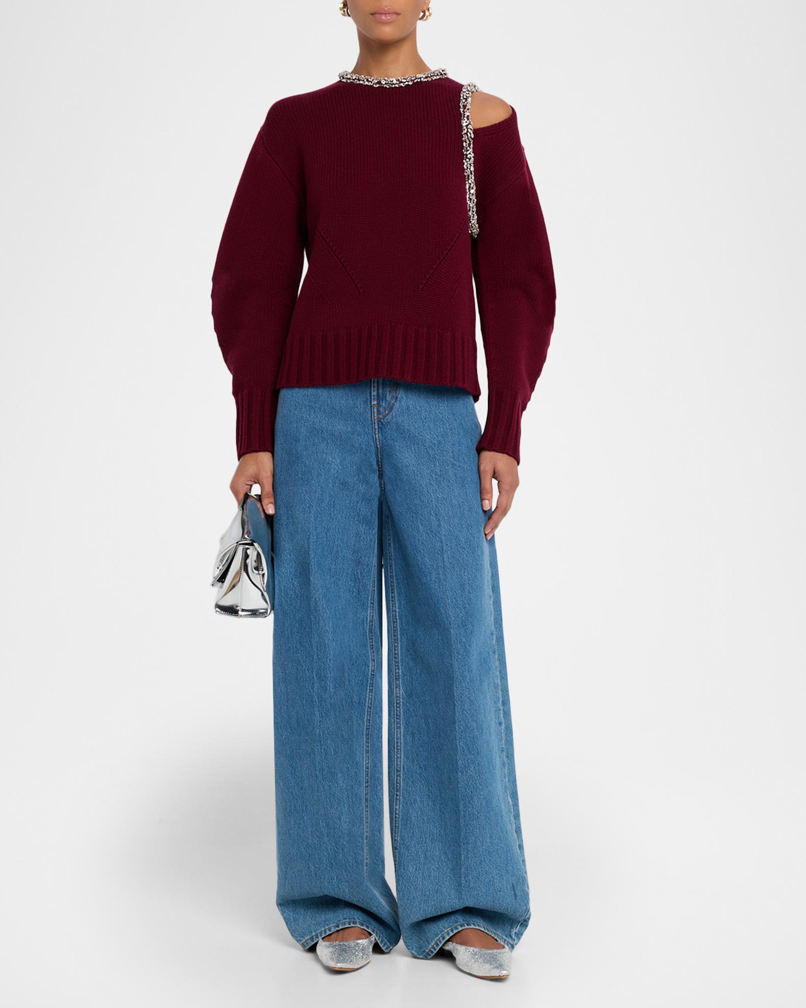 SIMKHAI Monroe Embellished Cut-Out Sweater | Neiman Marcus