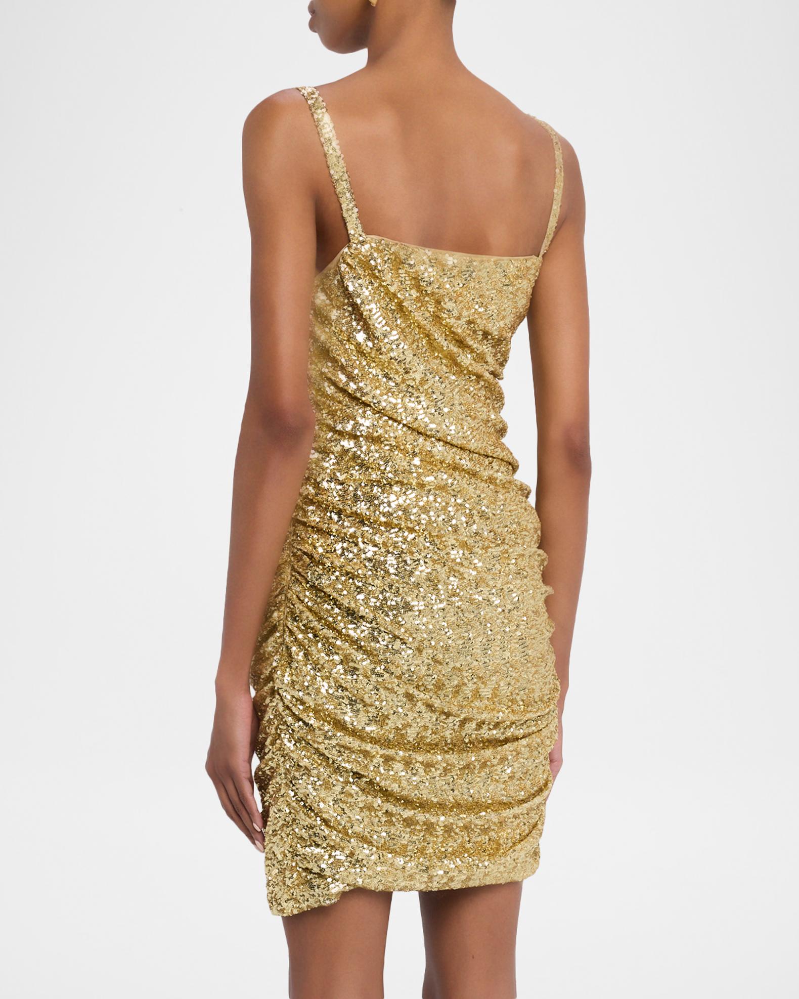 balmain gold sequin dress Balmain Fringed Gold Sequined Midi Dress