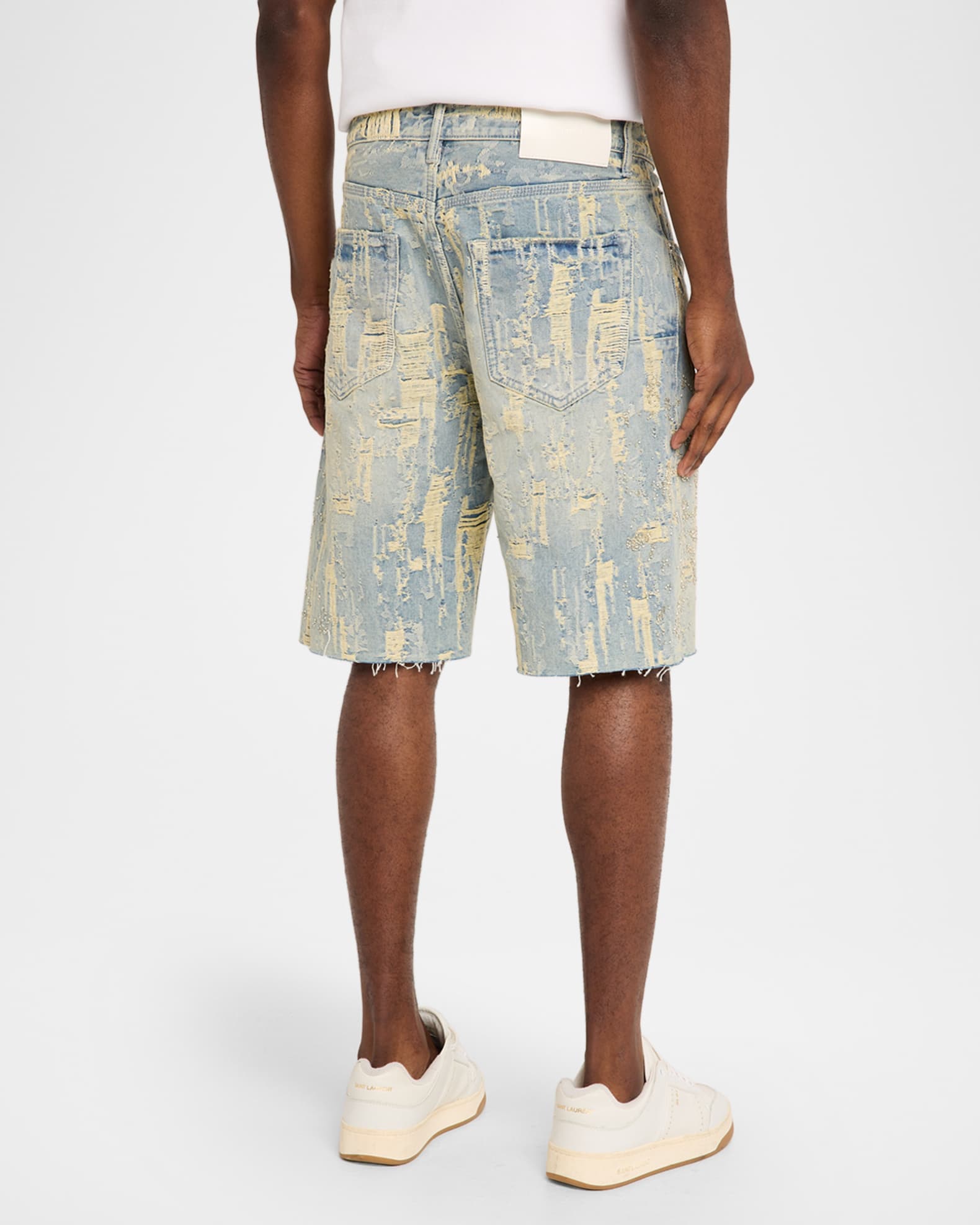 PURPLE Men's Bead Splatter Destroy Shorts | Neiman Marcus