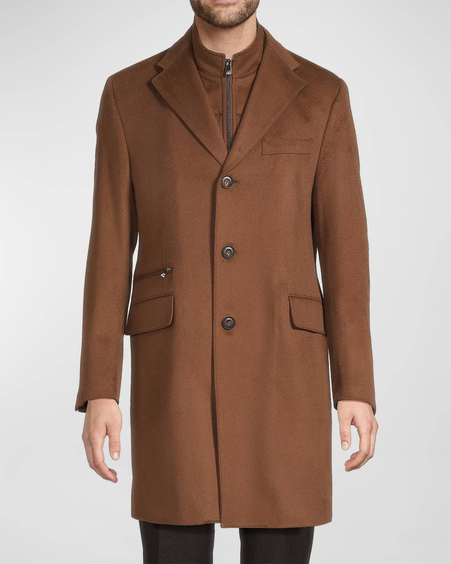 Corneliani Men's Virgin Wool Single-Breasted Top Coat with Zip