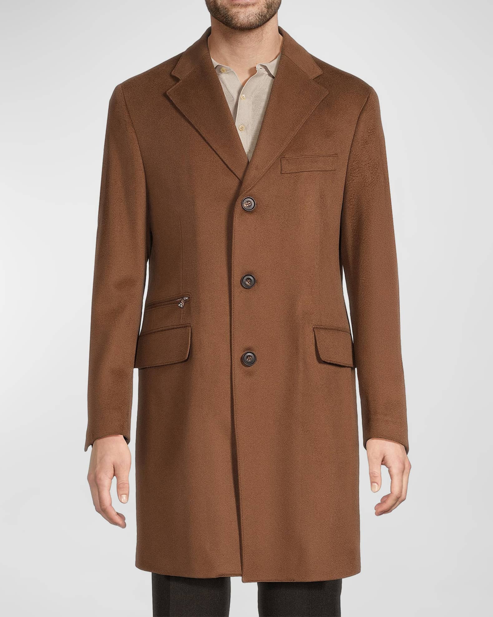 Corneliani Men's Virgin Wool Single-Breasted Top Coat with Zip