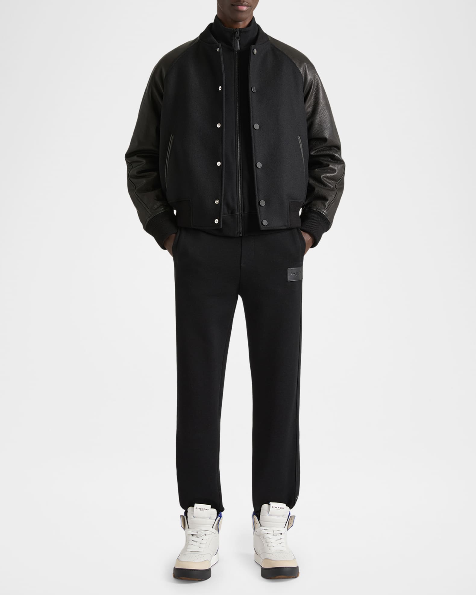 Givenchy Men's Mixed Material Wool and Leather Bomber Jacket