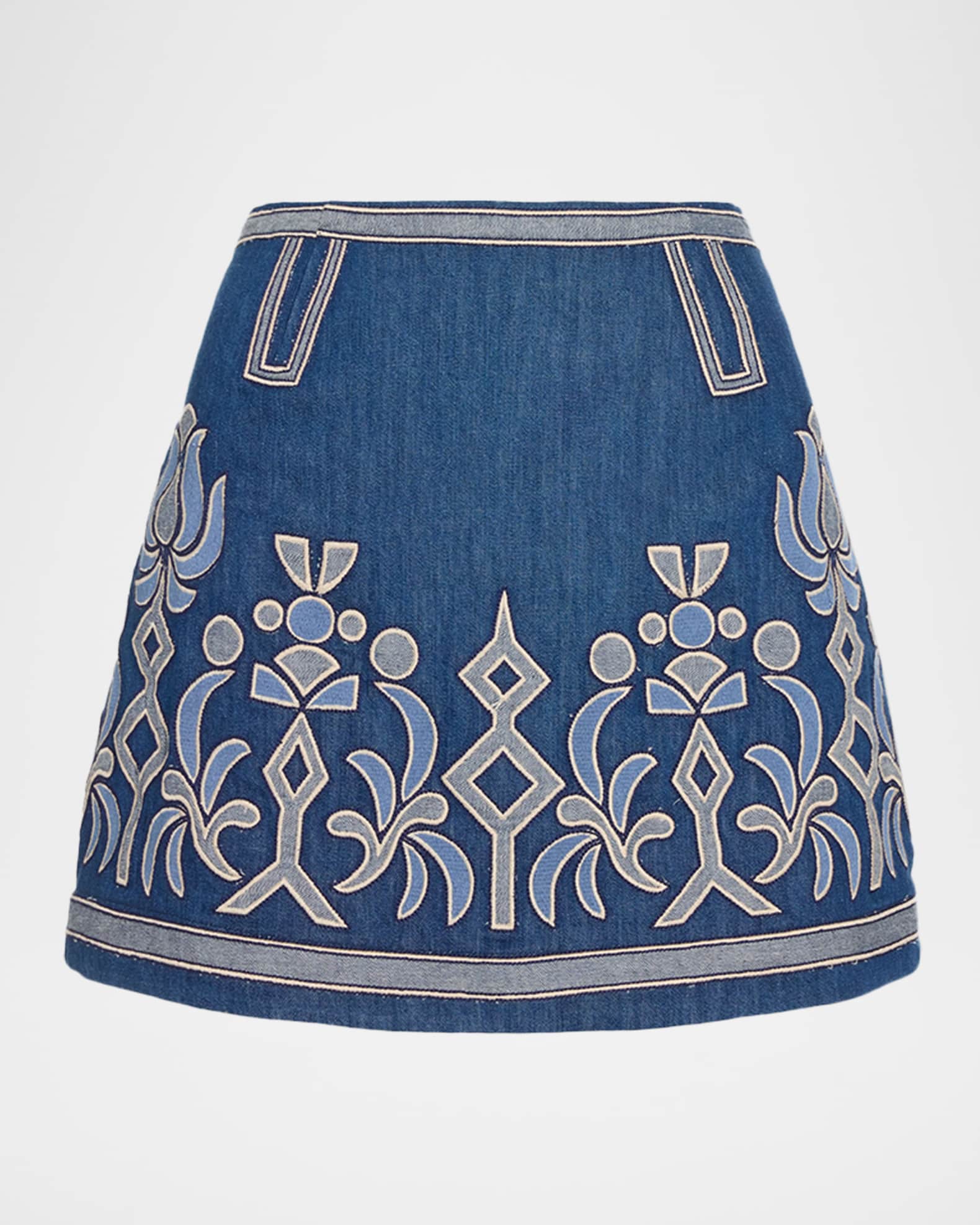 Ramy Brook Anastasia Embroidered Denim Mini Skirt | Neiman Marcus