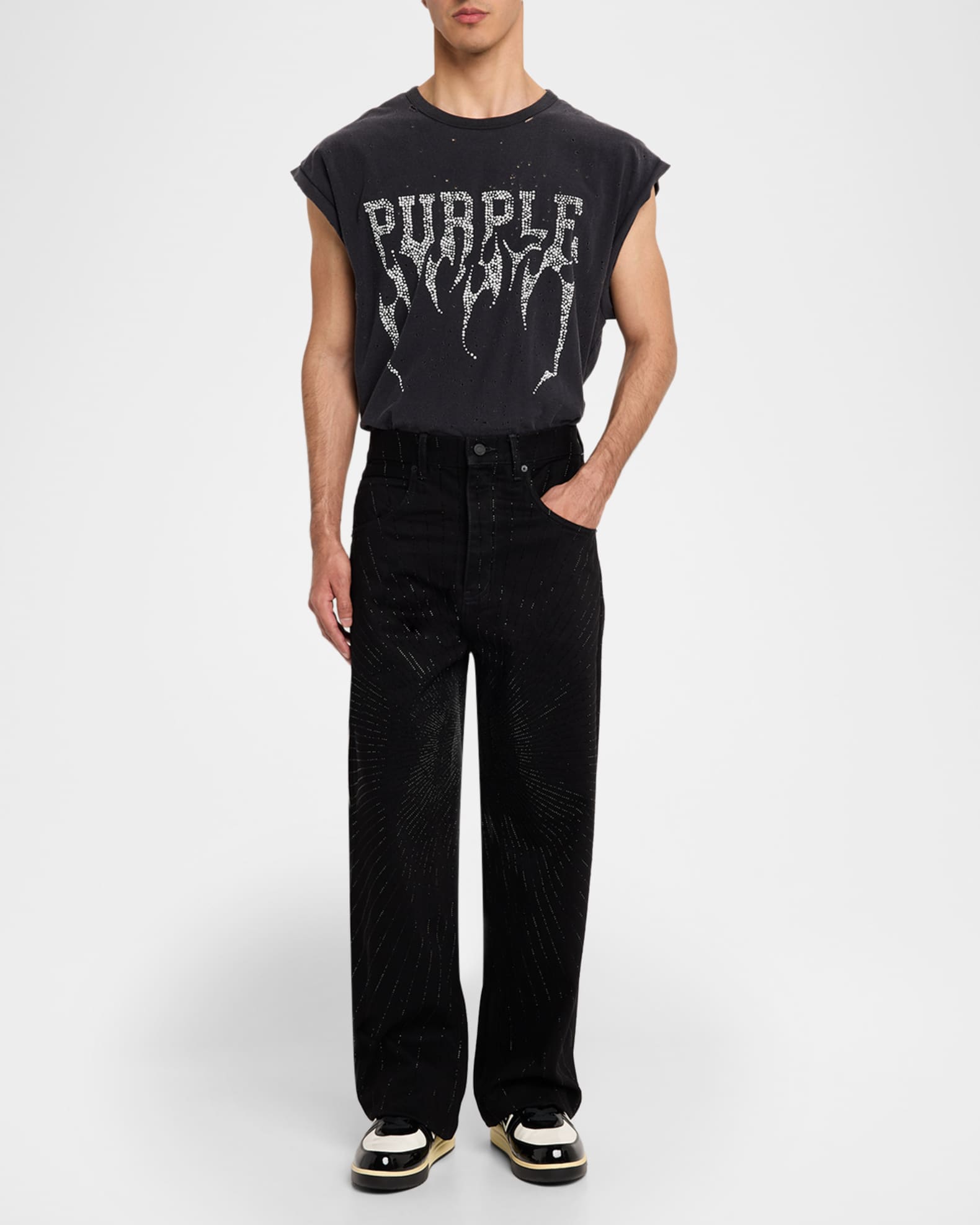 PURPLE Men's Radial Hotfix Crystal Black Denim Straight Leg Jeans