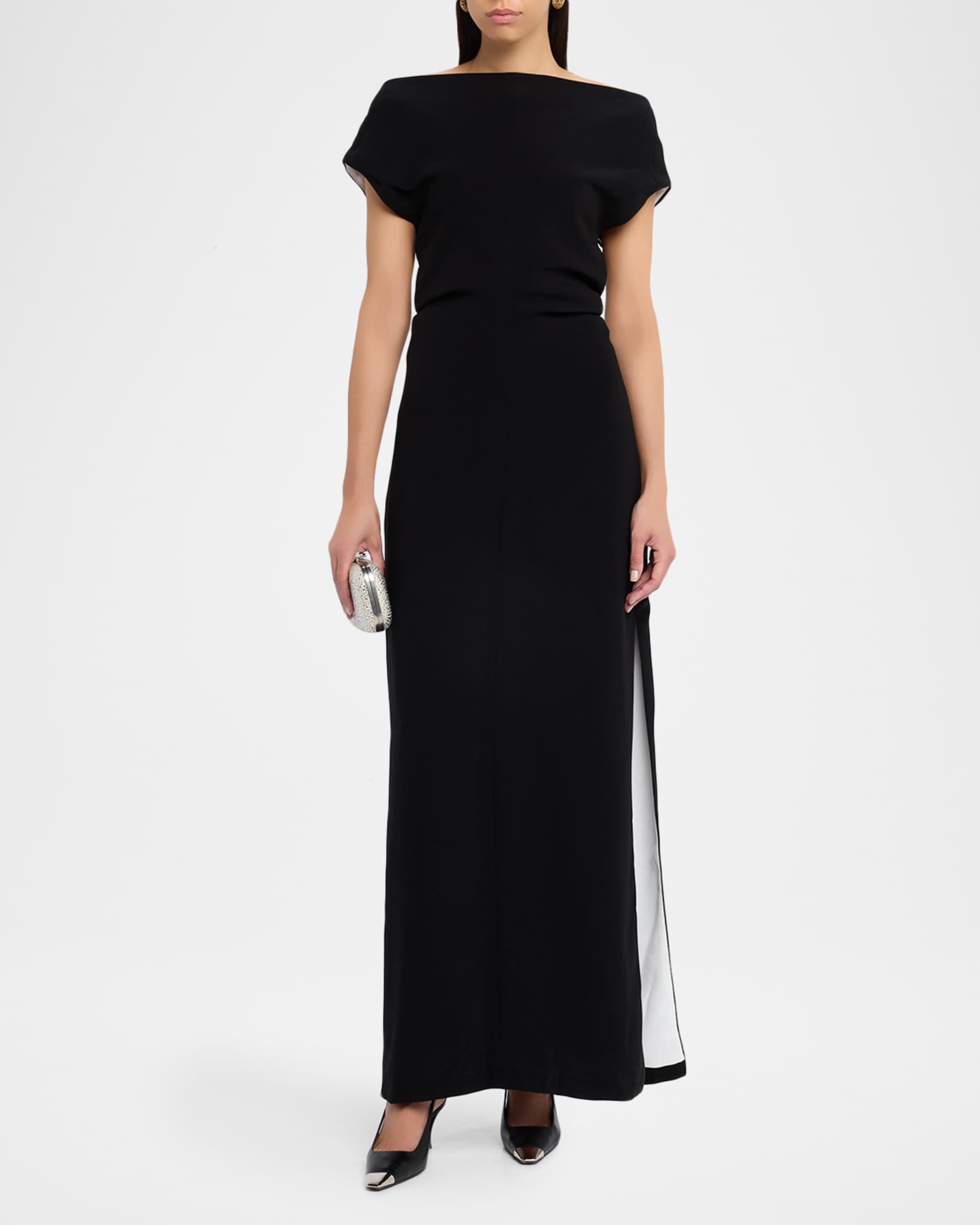 Proenza Schouler Rosina Draped Double-Crepe Dress, Black, Women's, 2, Cocktail & Party Wedding Guest Dresses Crepe Dresses