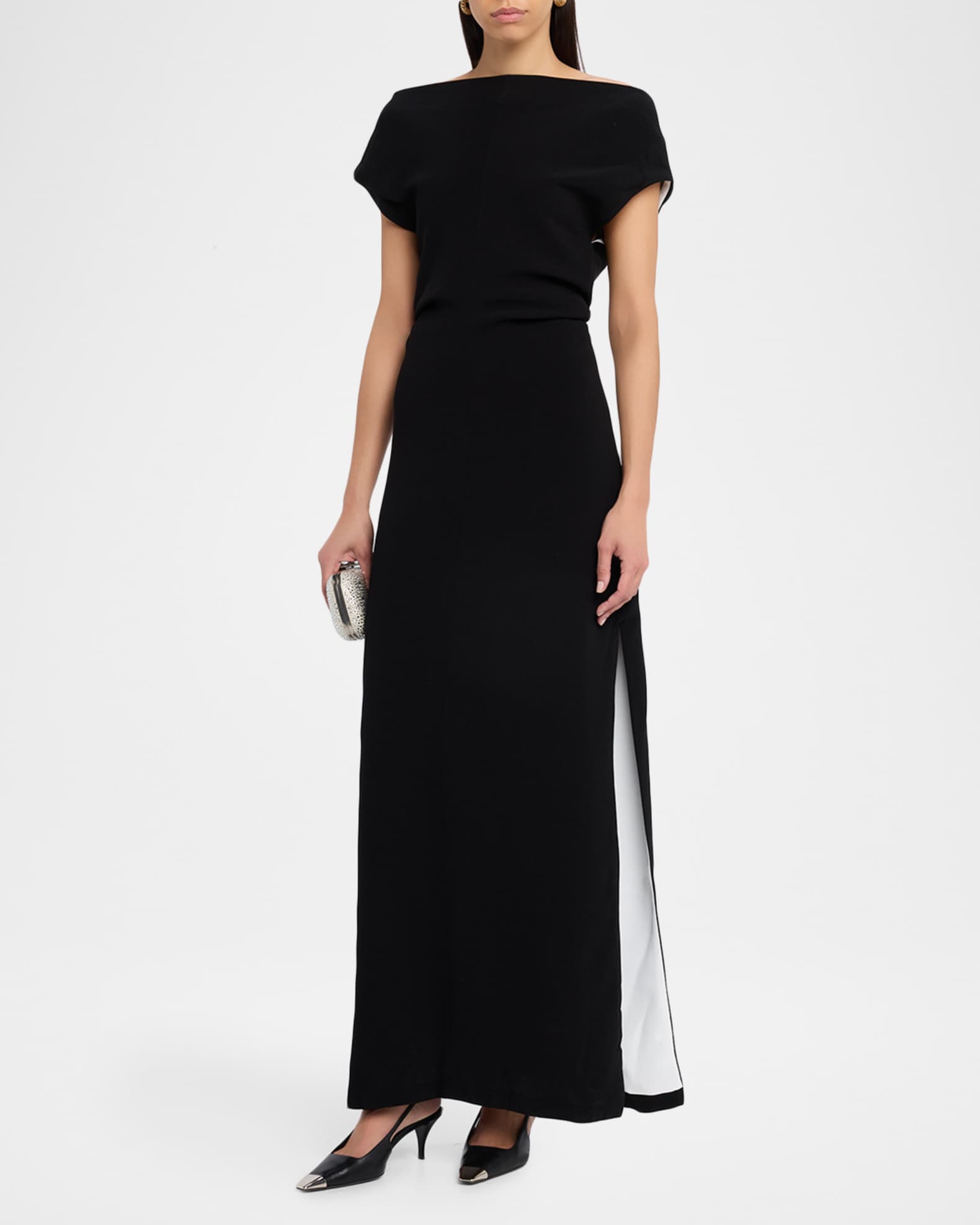 Proenza Schouler Rosina Draped Double-Crepe Dress, Black, Women's, 2, Cocktail & Party Wedding Guest Dresses Crepe Dresses