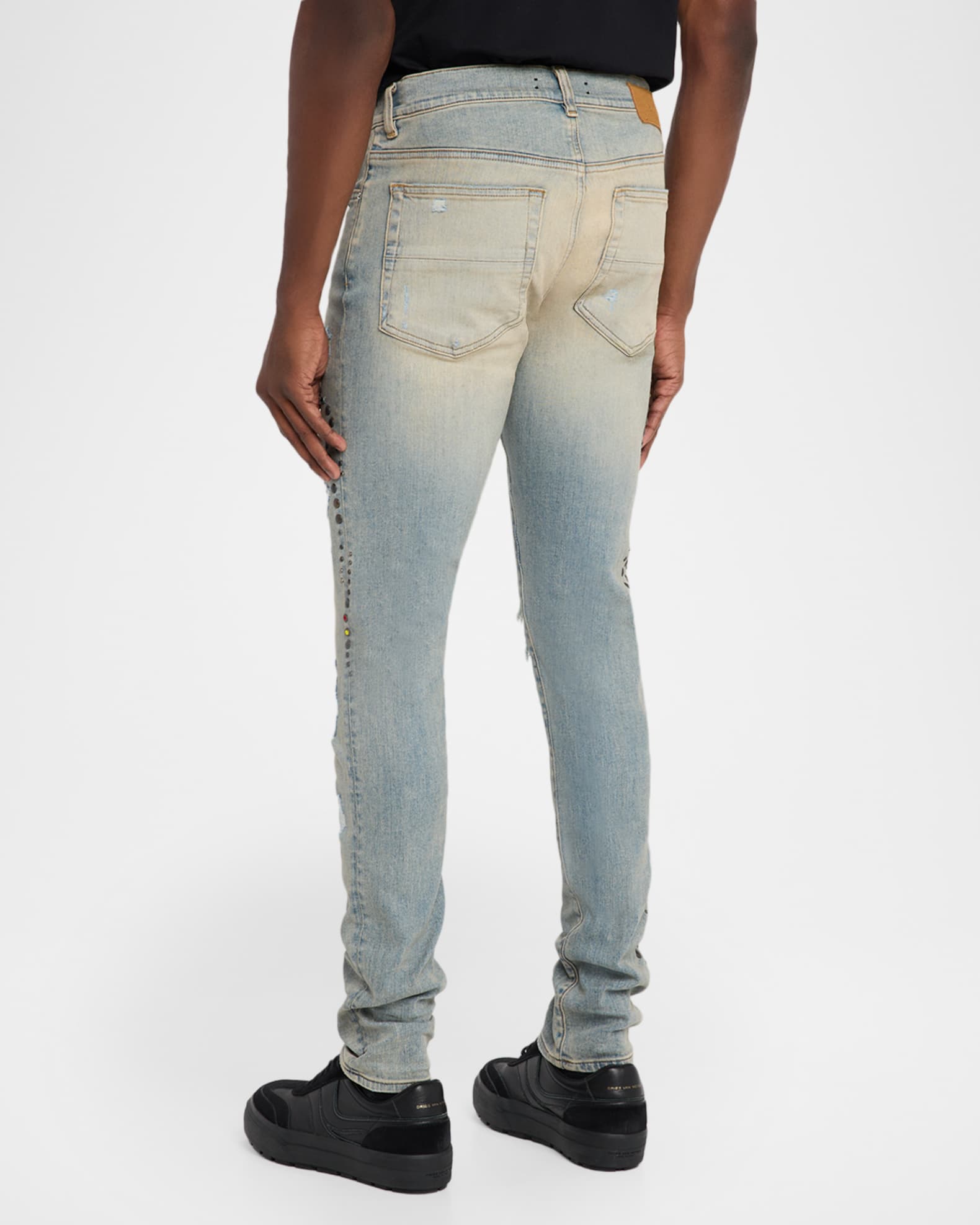 Amiri Men's Floral Studded Denim Skinny Jeans | Neiman Marcus