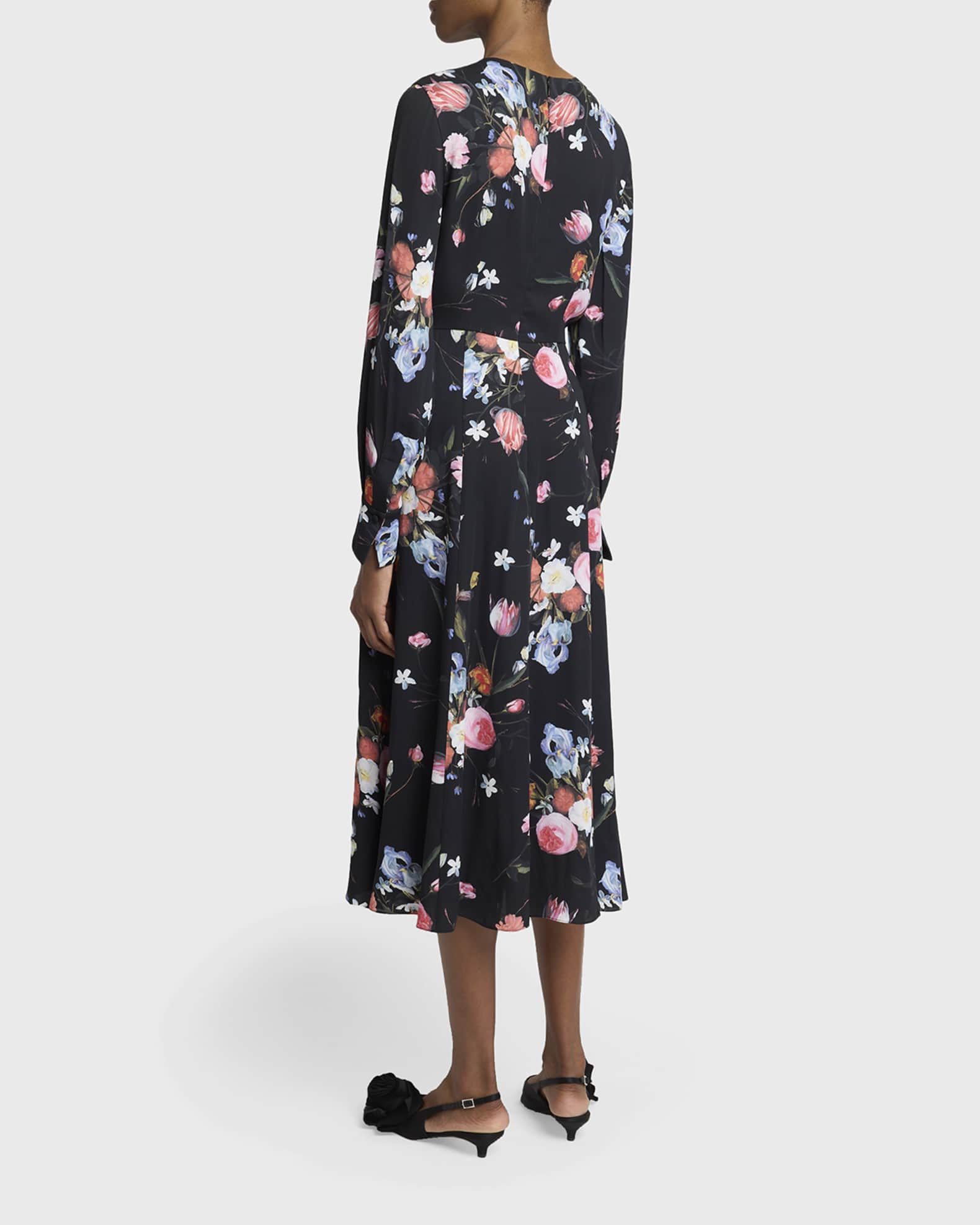 Erdem Floral-Print Long-Sleeve Midi Dress | Neiman Marcus