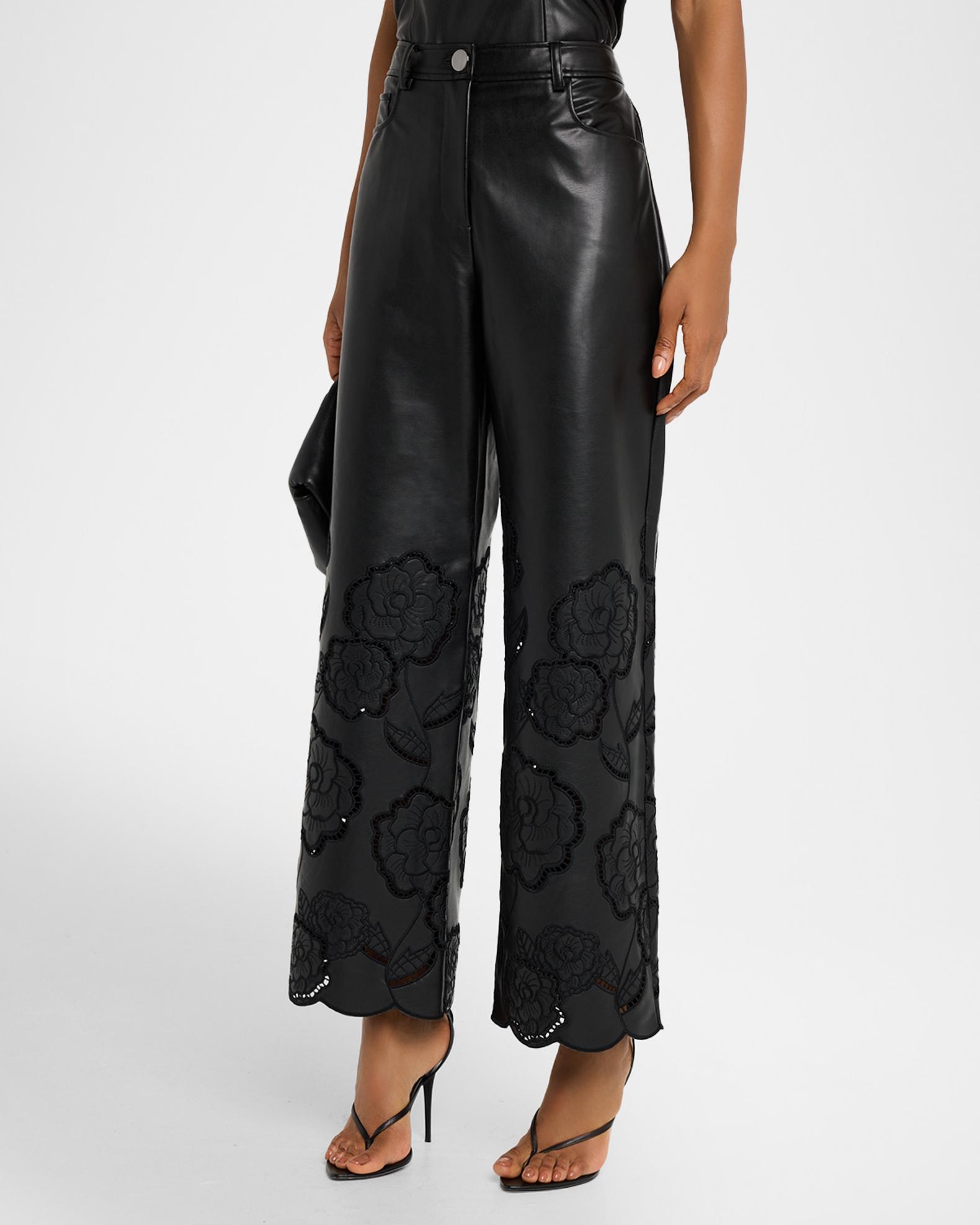 Toccin Shawn Embroidered Faux Leather Pants | Neiman Marcus