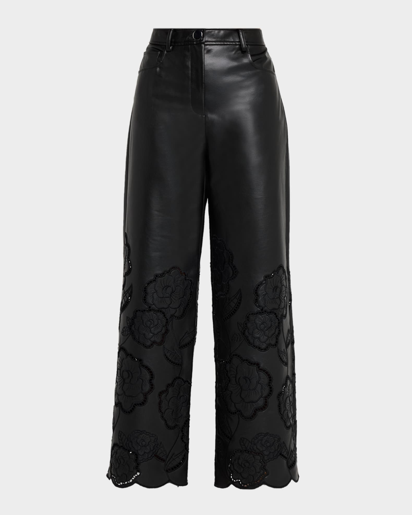 Toccin Shawn Embroidered Faux Leather Pants | Neiman Marcus