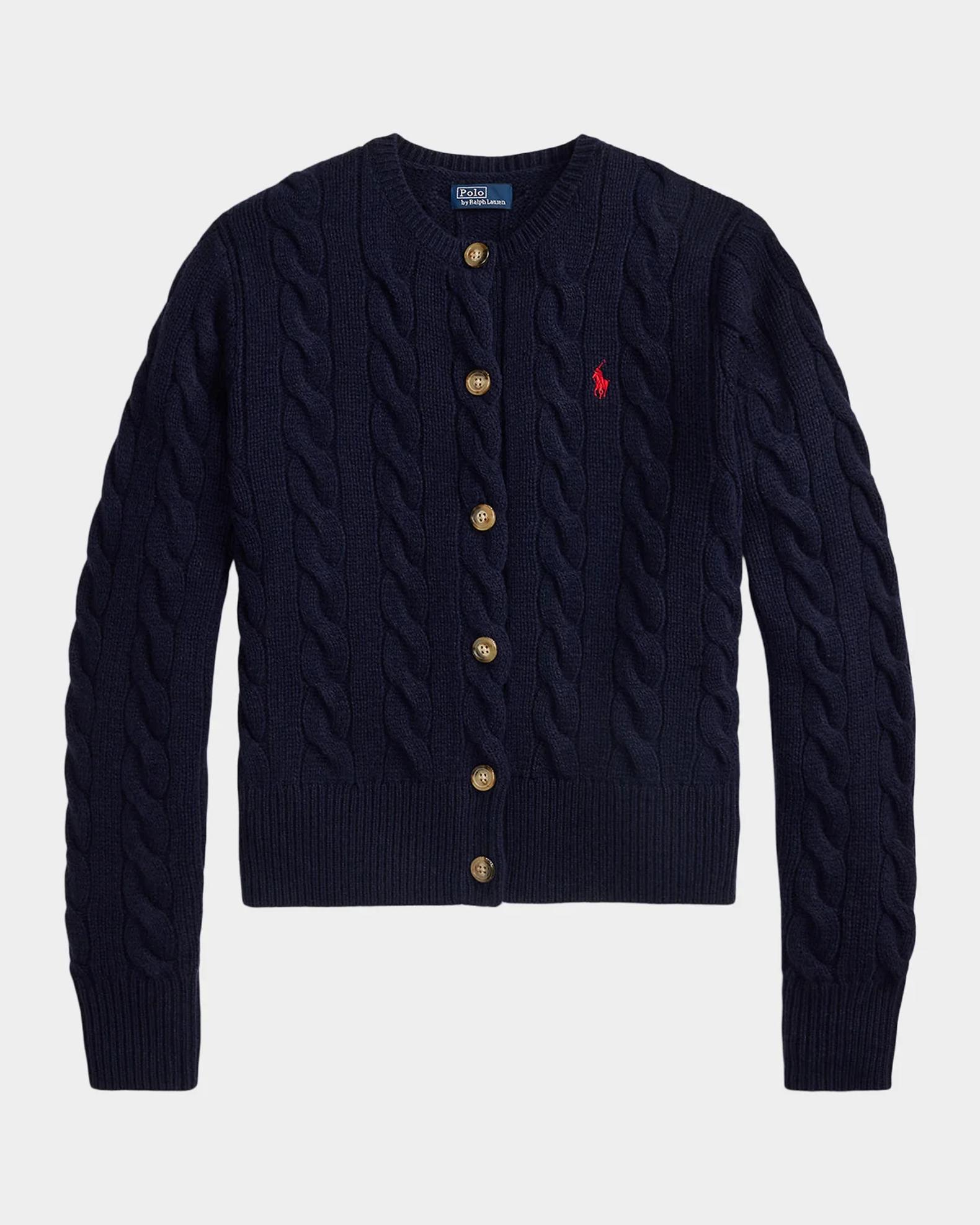 Polo Ralph Lauren Logo-Embroidered Wool-Blend Cable-Knit Cardigan