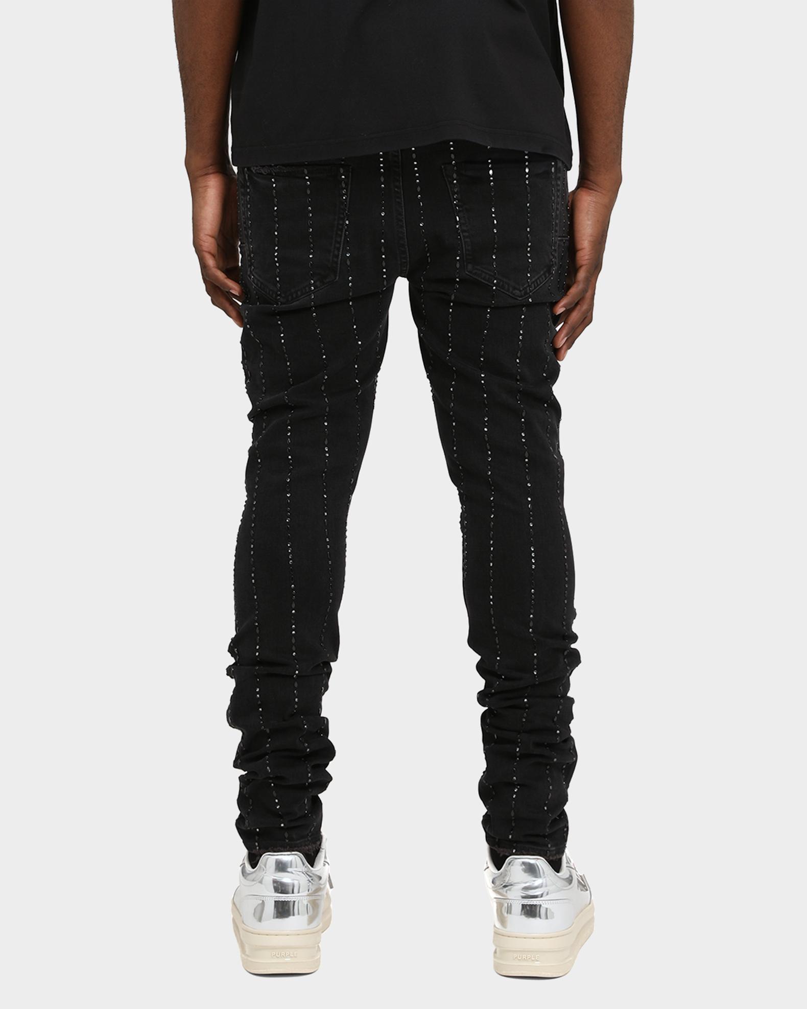 PURPLE Men's Rhinestone Pinstripe Skinny Jeans | Neiman Marcus