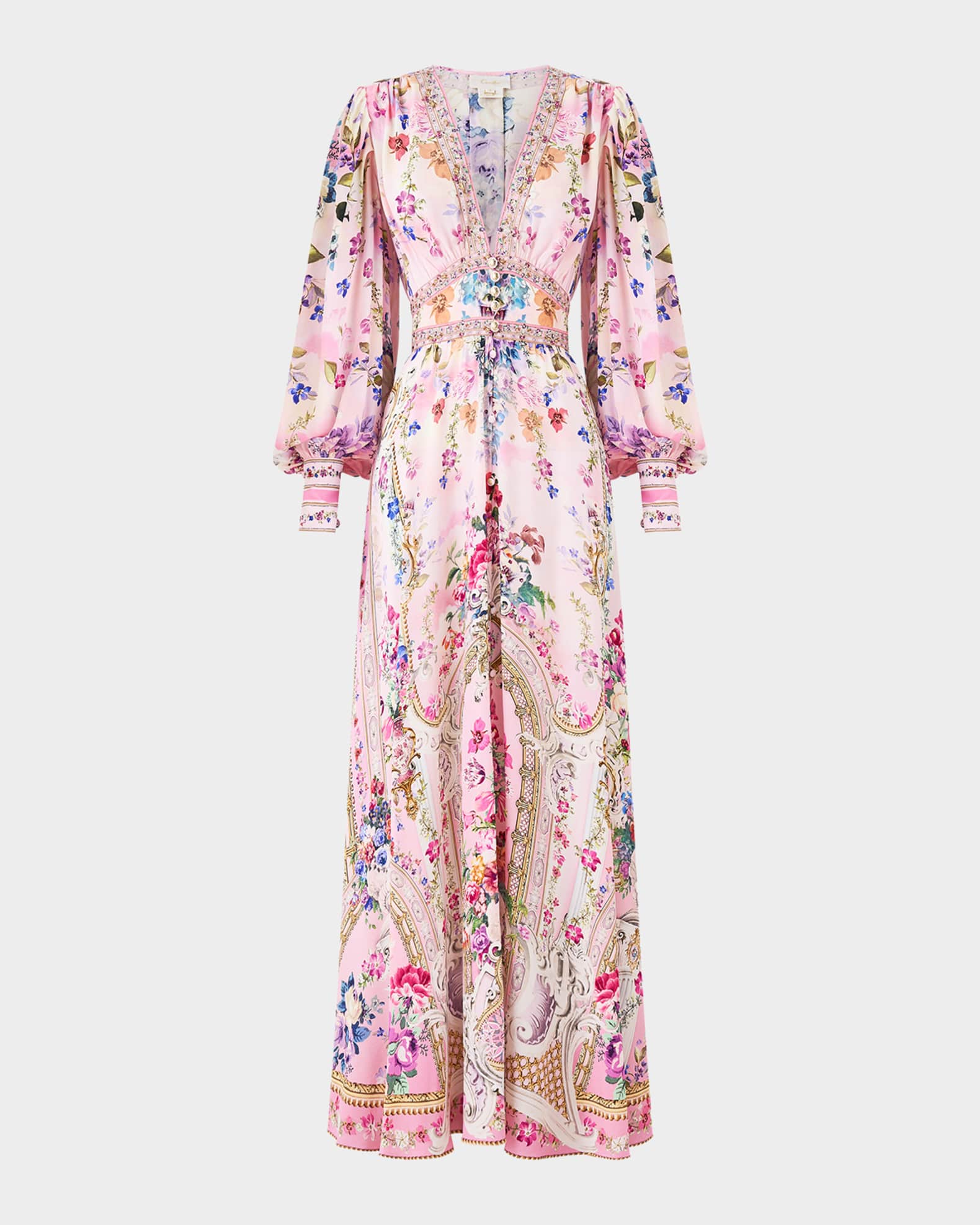 Camilla Palatial Pastels Shaped Waistband Maxi Dress | Neiman Marcus