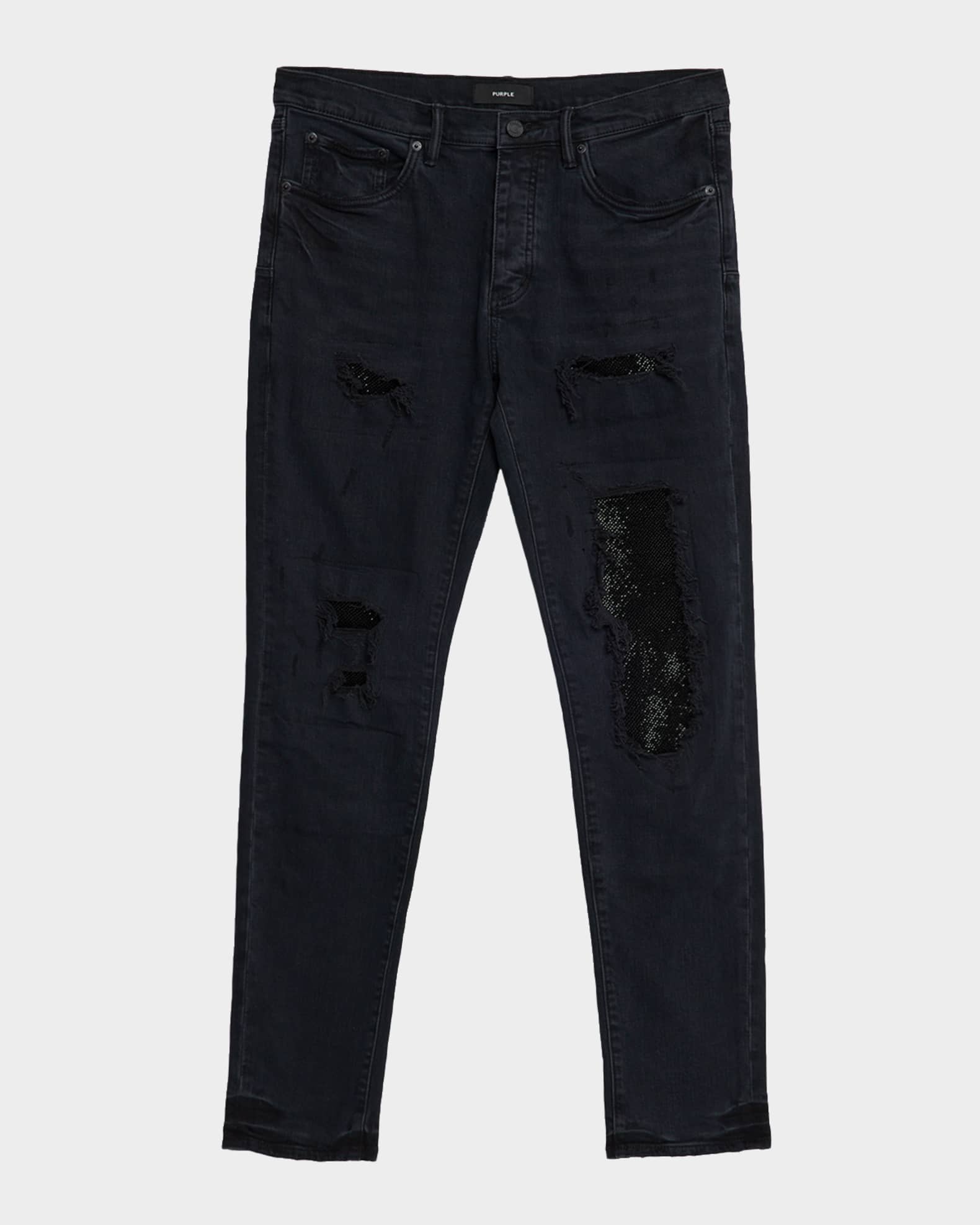 PURPLE Men's Beaded Skinny Jeans | Neiman Marcus