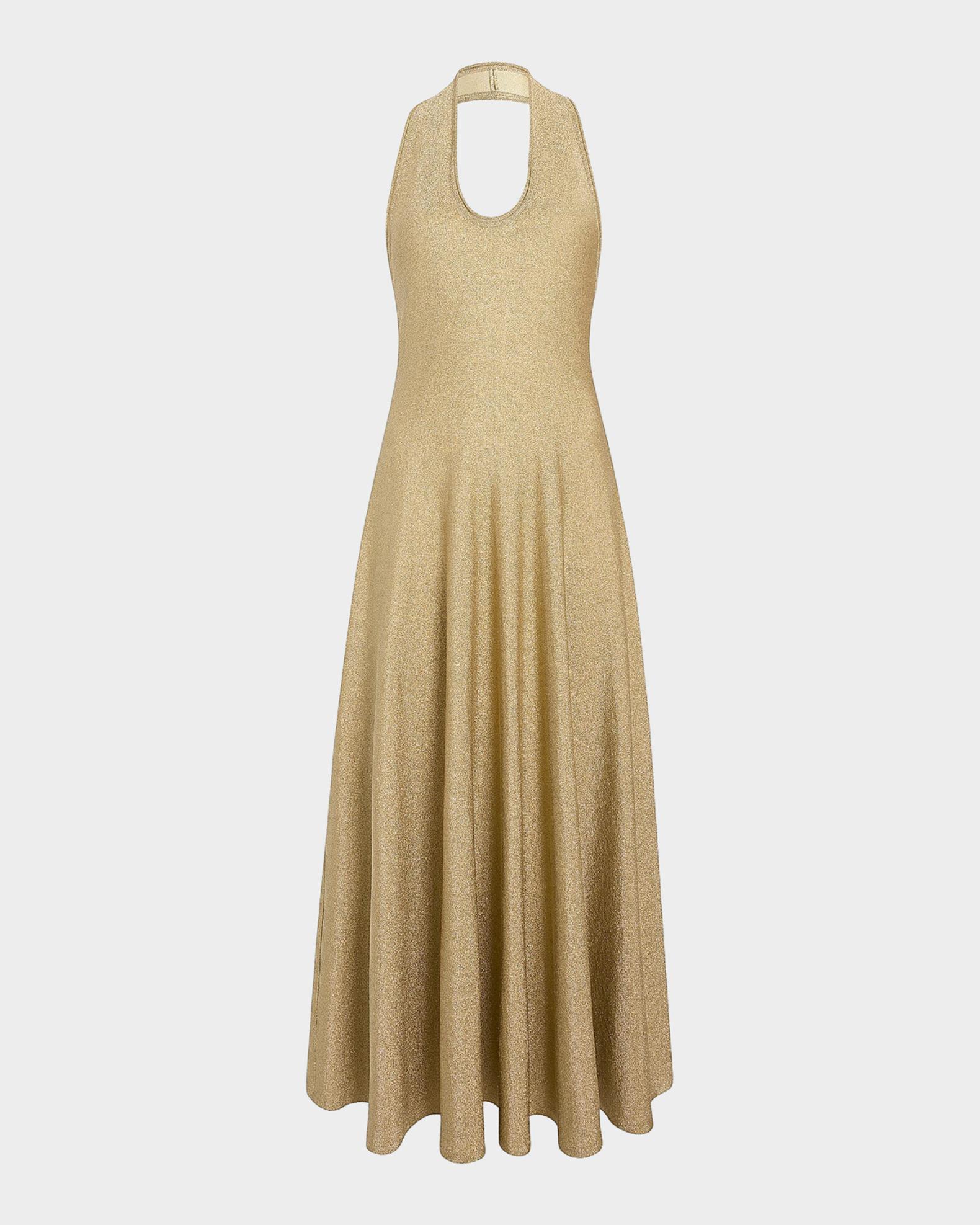 khaite gold dress Melina Metallic Halter Cocktail PARTY-MOMENT