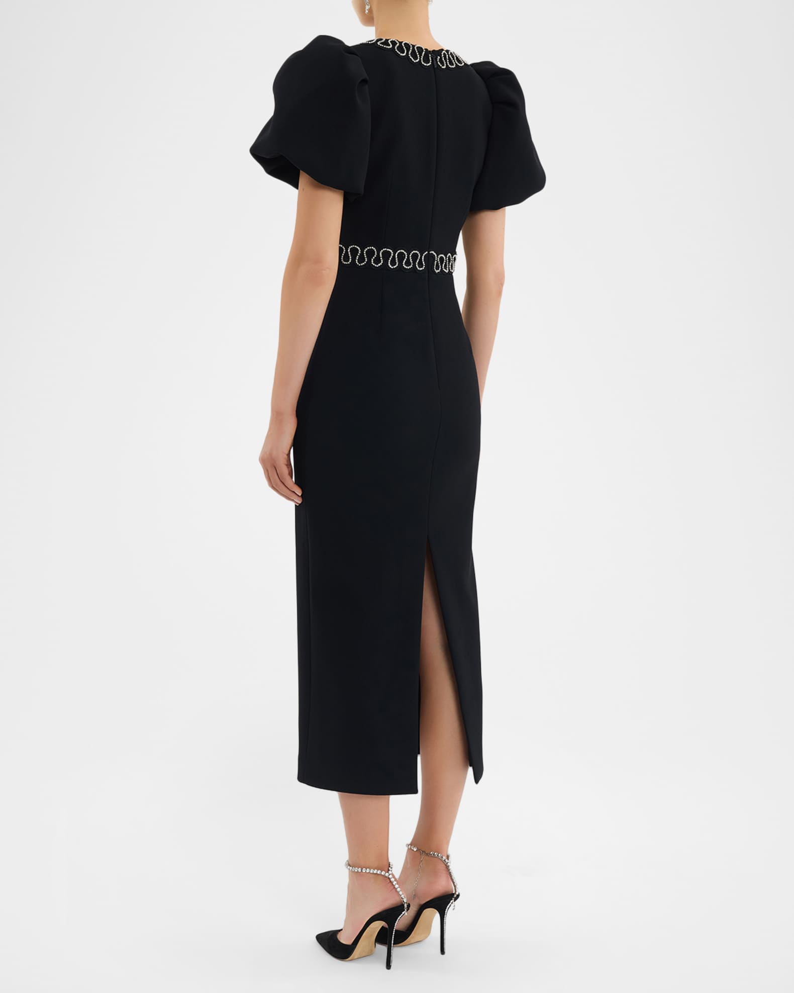 puff sleeve cut out midi dress ASOS DESIGN puff sleeve cut-out midi dress in black