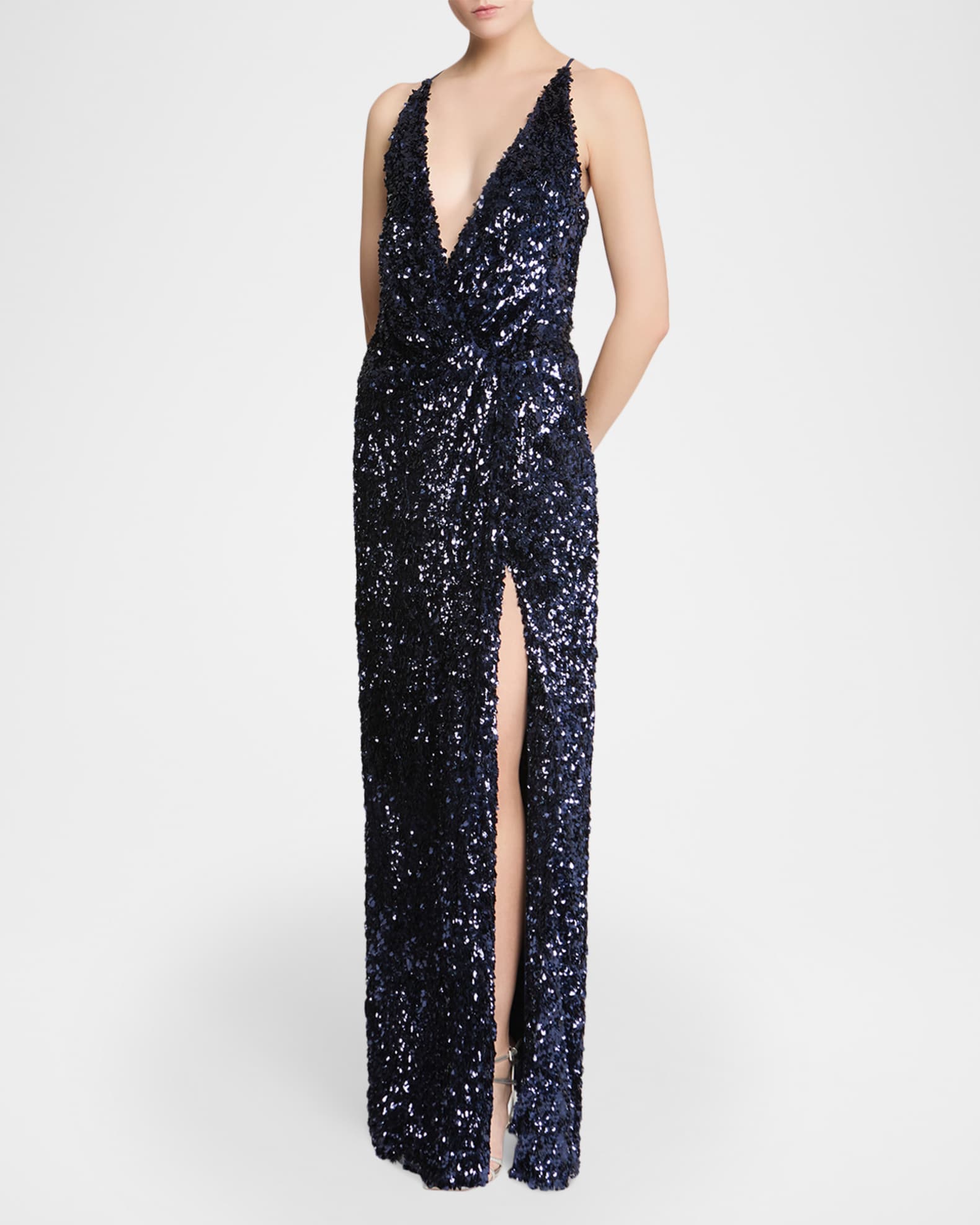 sequin draped open back dress One-Shoulder Sequin Formal Gown: Mac Duggal 26990 Silver / 0
