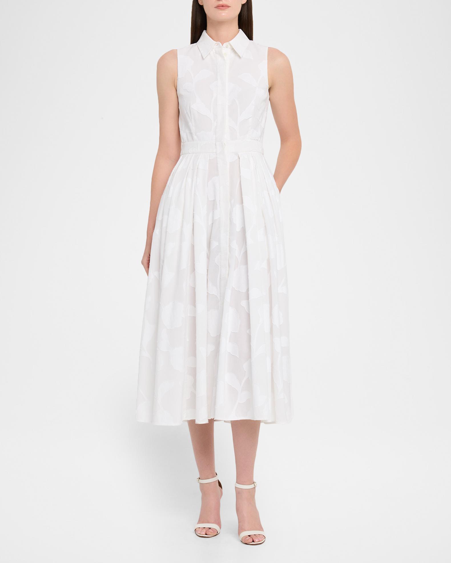 michael michael kors floral embroidered hemp mini dress Collection Pleated Burnout Midi Shirtdress, Optic White, Women's, 12 may-launch-2327