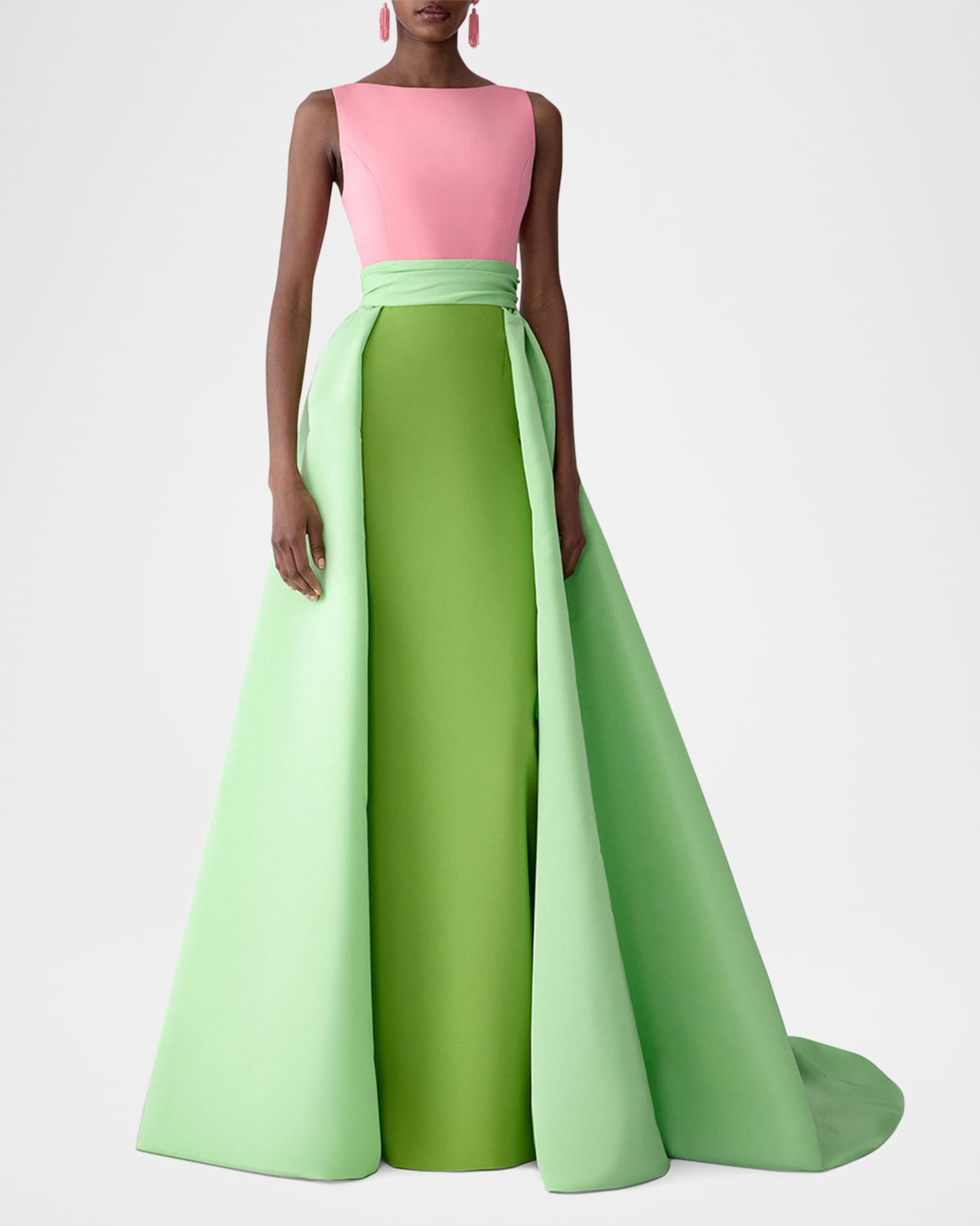 Carolina Herrera Boat-Neck Colorblock Overskirt Gown | Neiman Marcus