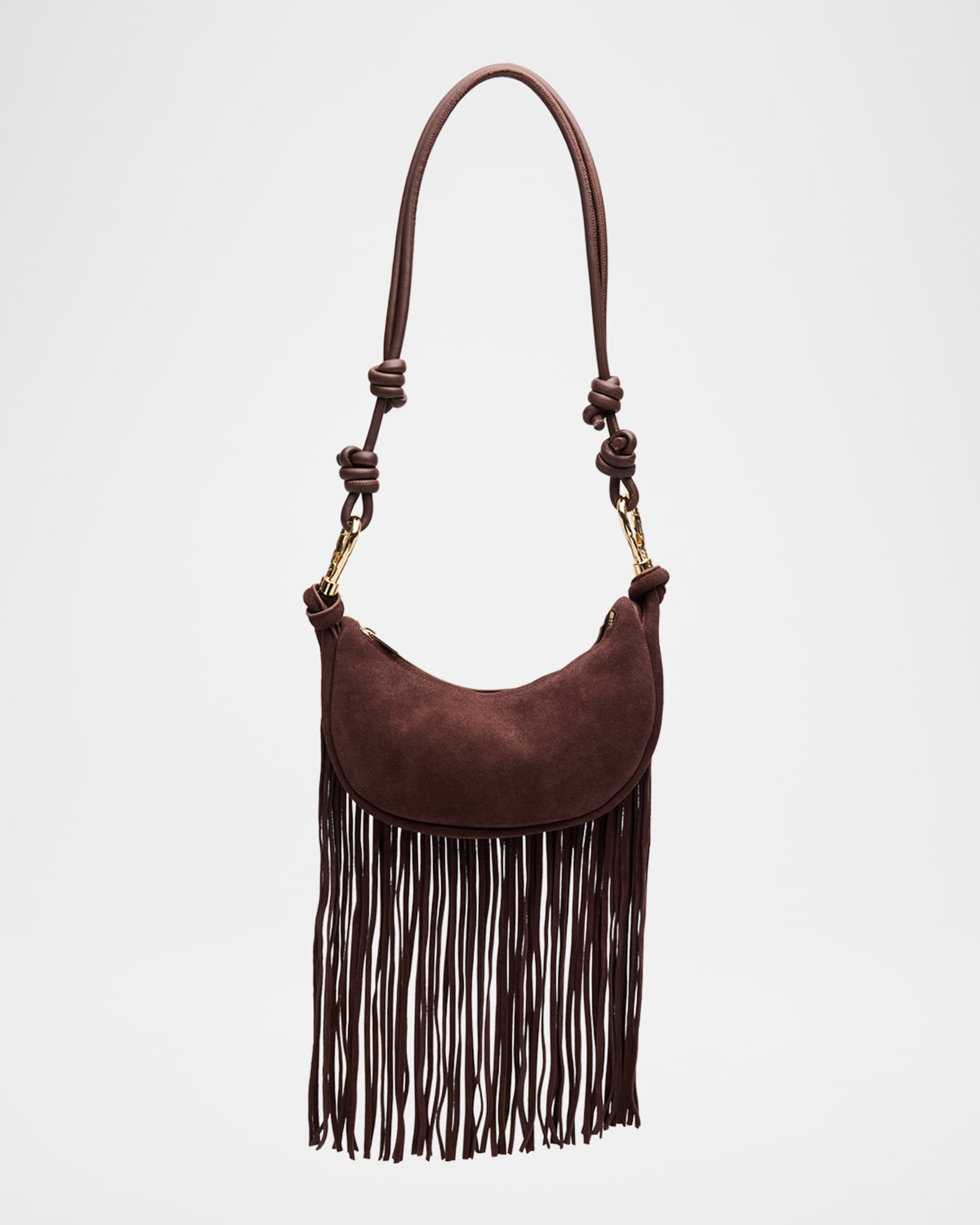 SIMKHAI Avery Fringed Suede Crescent Shoulder Bag | Neiman Marcus