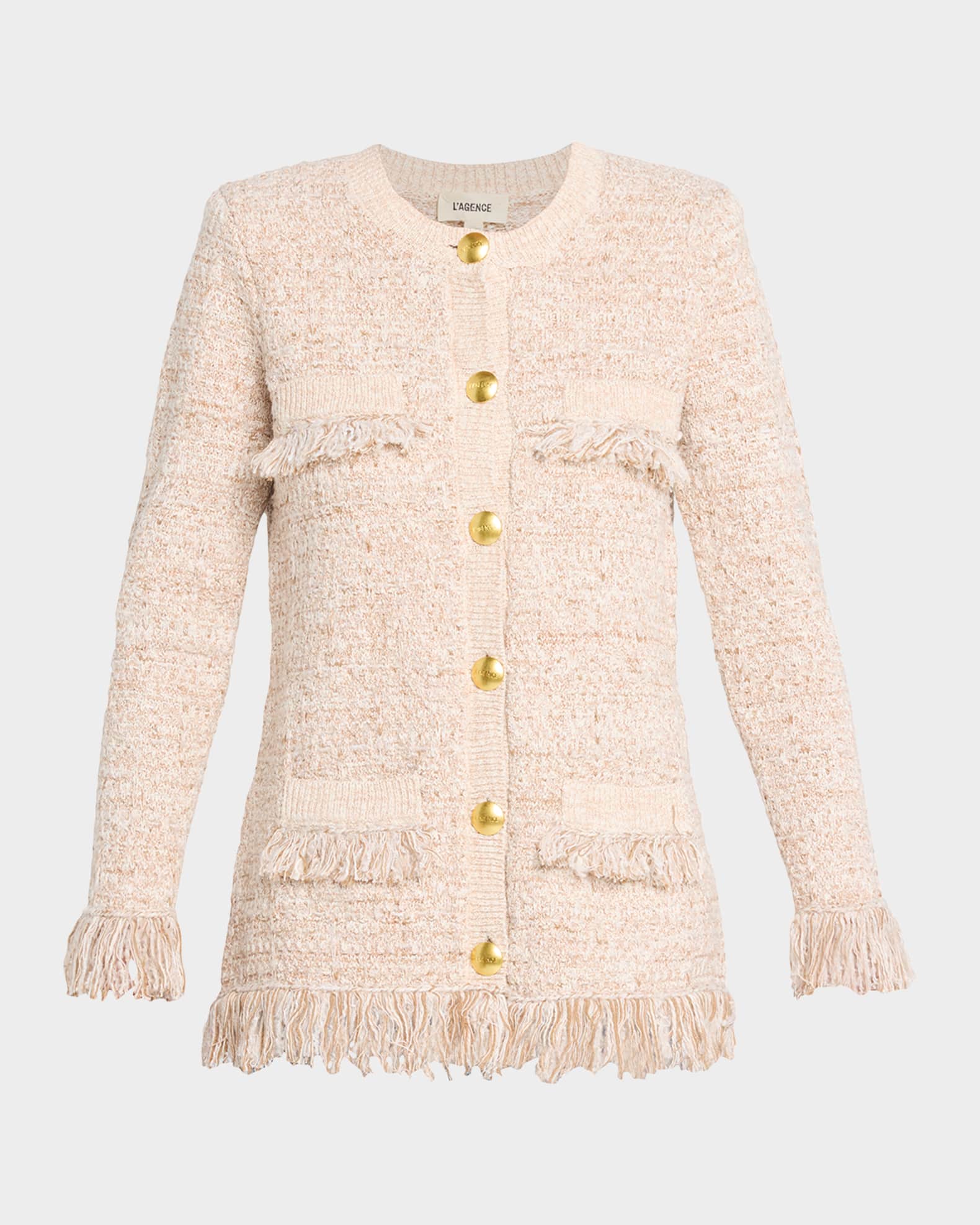 チェスティ Tweed Fringe Cardigan ホワイト Fringe Knit Cardigan Sweater