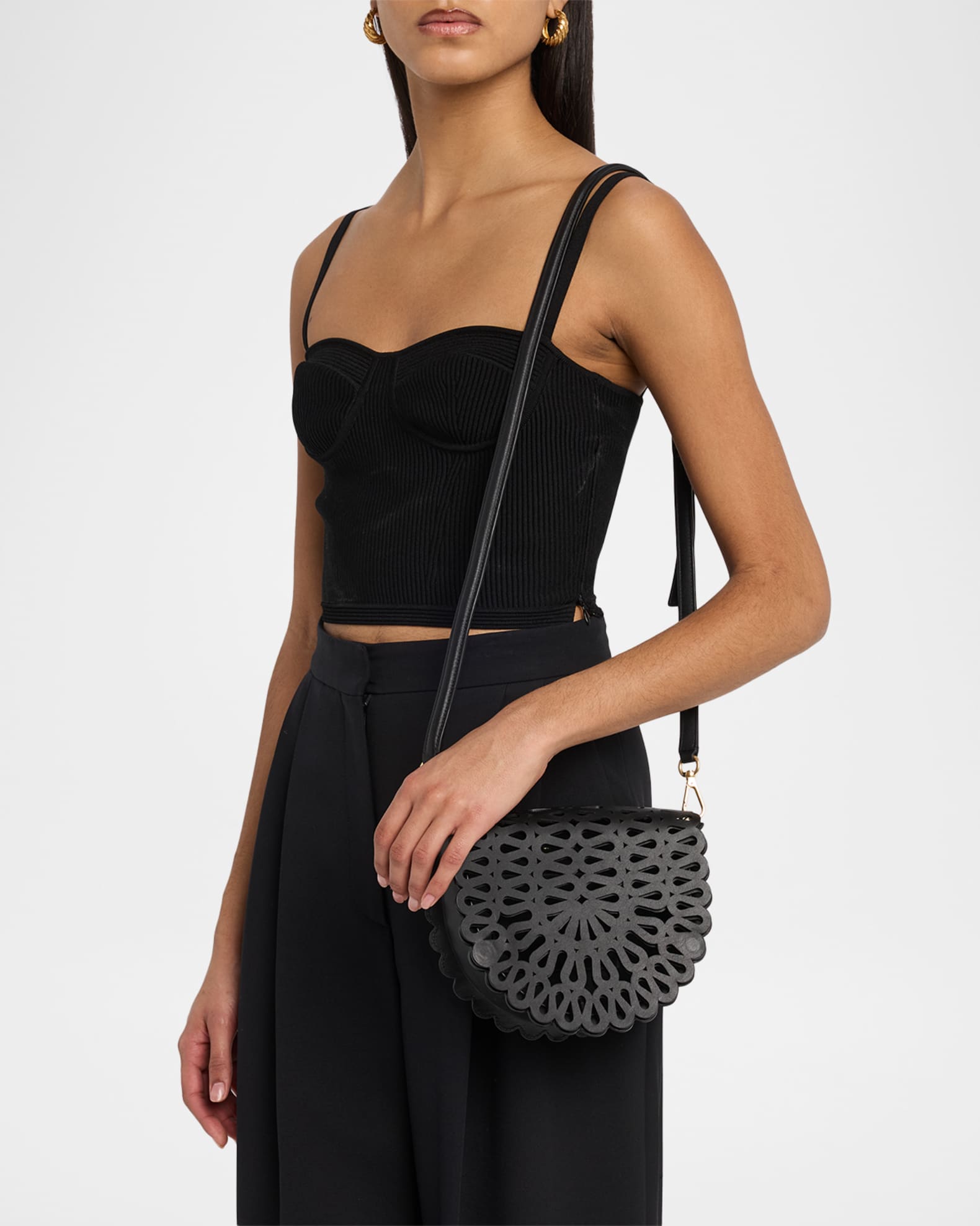 SIMKHAI McCall Laser Cutout Leather Crossbody Bag | Neiman Marcus