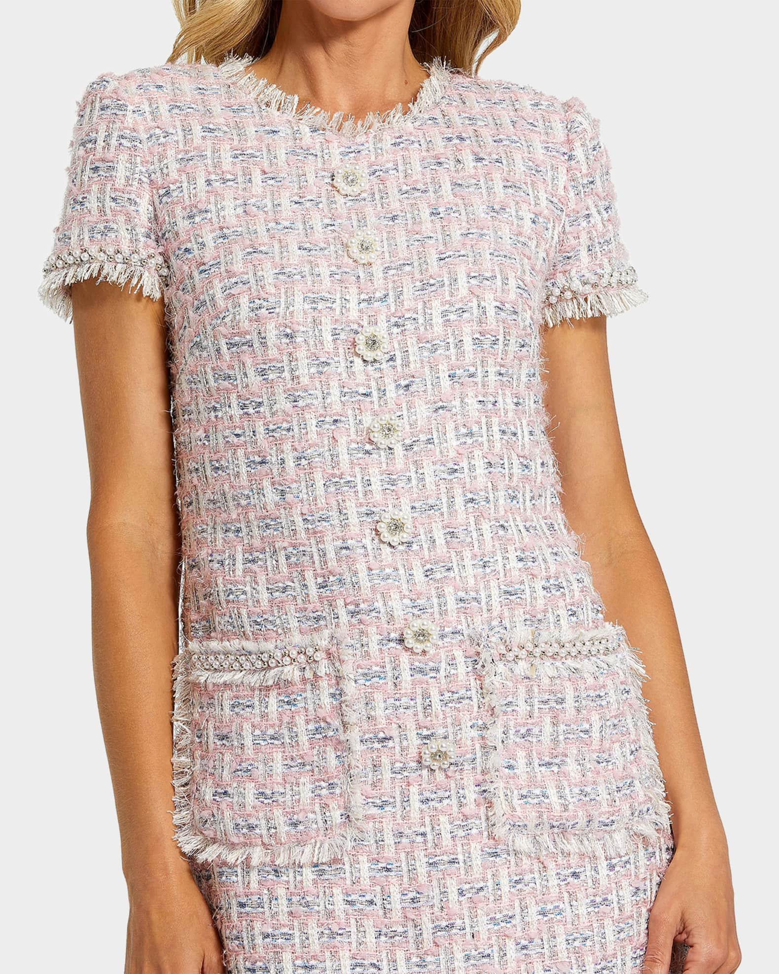 Mac Duggal Floral Beaded Tweed Dress | Neiman Marcus