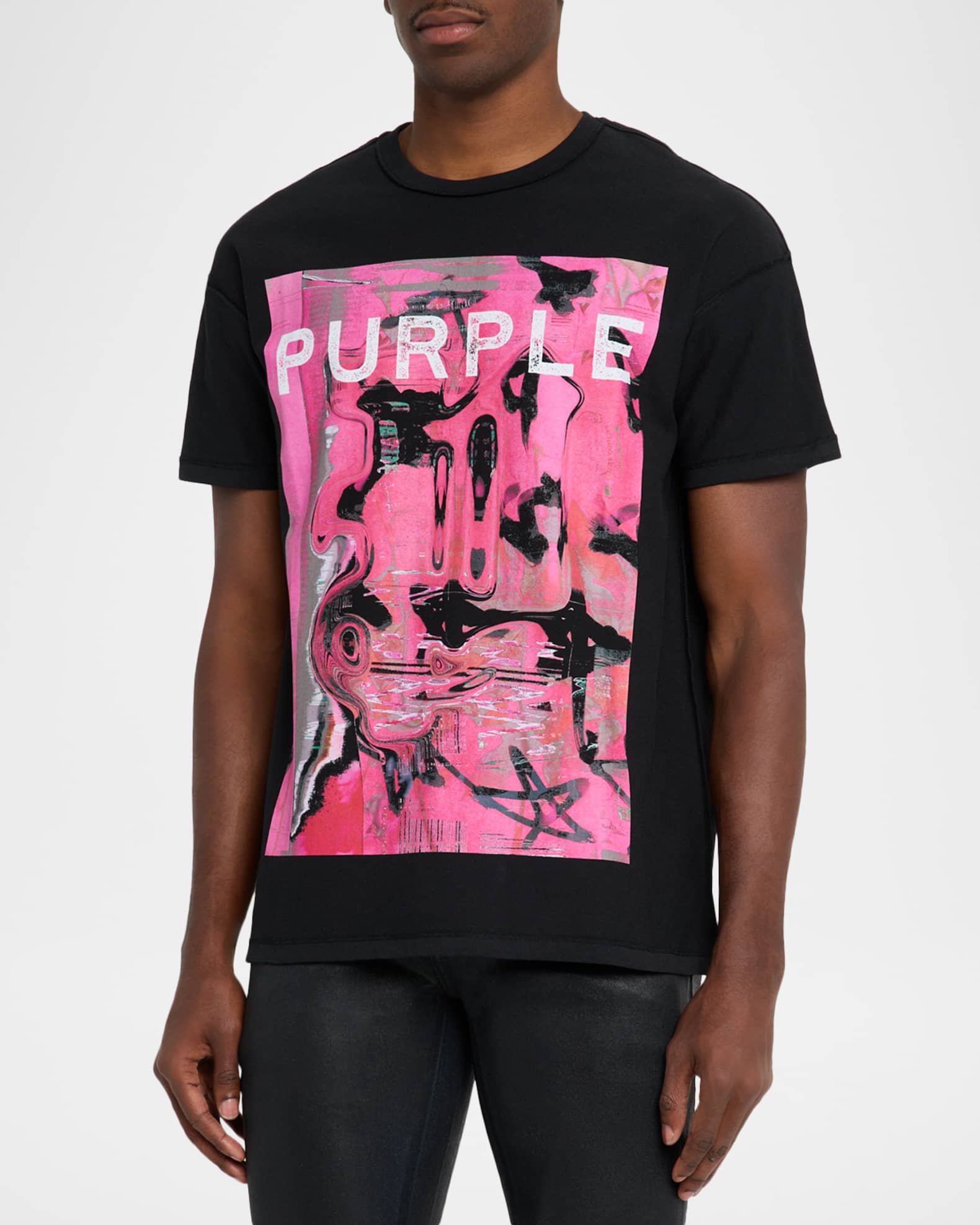 PURPLE Men's Displaced Logo Cotton T-Shirt | Neiman Marcus