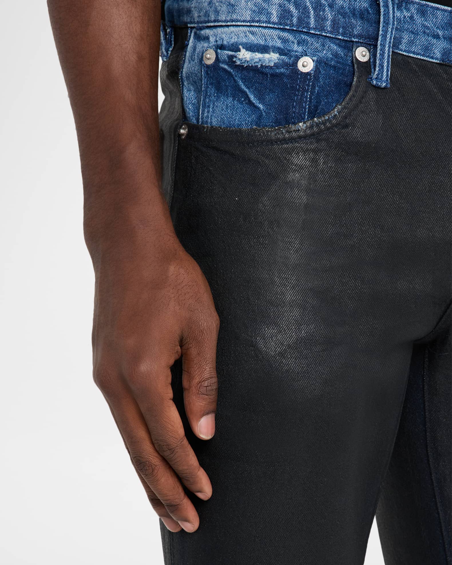 PURPLE Men's Denim Coated Skinny Jeans | Neiman Marcus