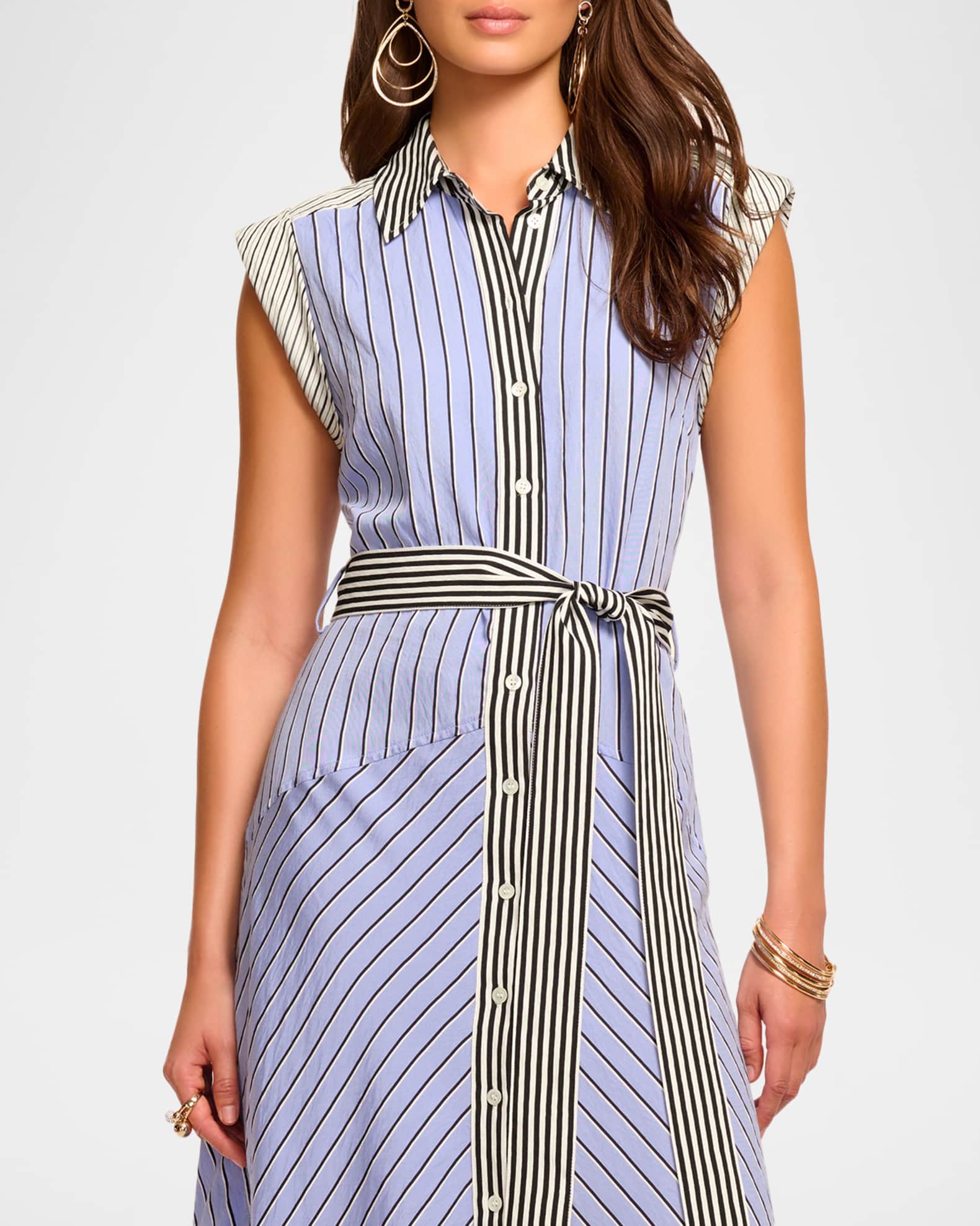 princess polly baby blue dress Blue & White Striped Dress - Tiered Midi Dress - Sleeveless Dress main image 0