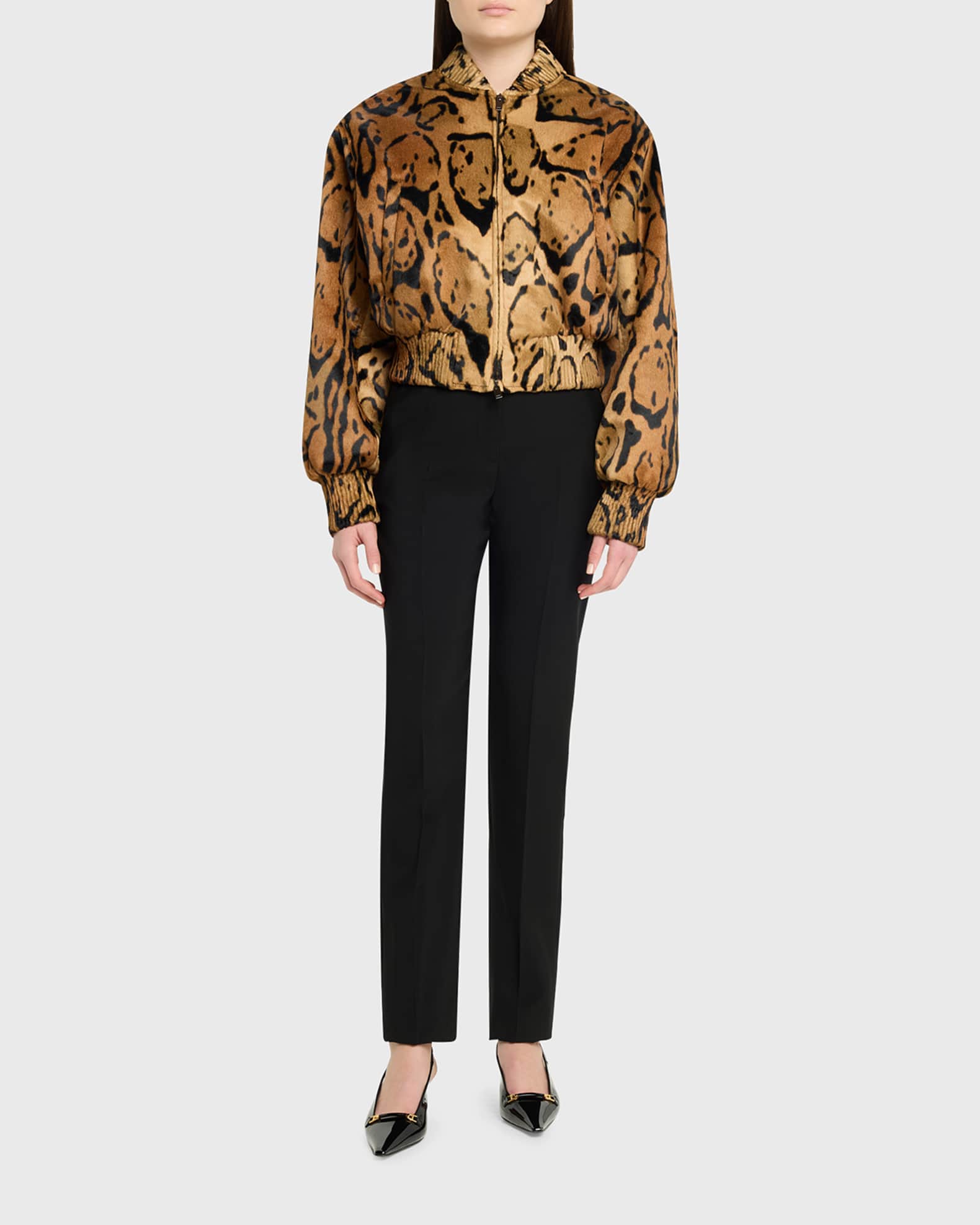 Stella McCartney Cloud Leopard Velvet Bomber Jacket | Neiman Marcus