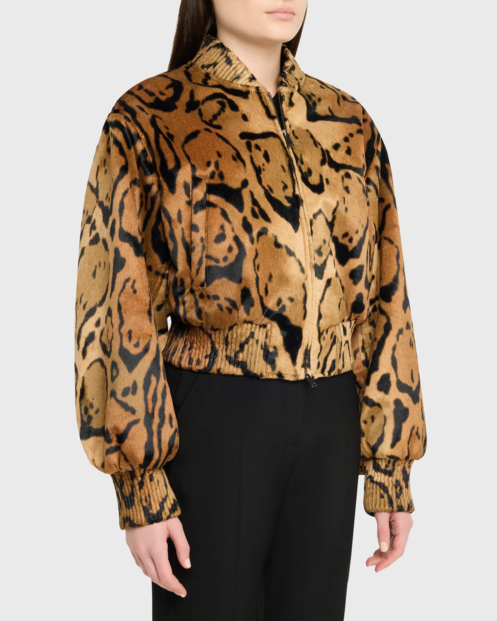 Stella McCartney Cloud Leopard Velvet Bomber Jacket | Neiman Marcus