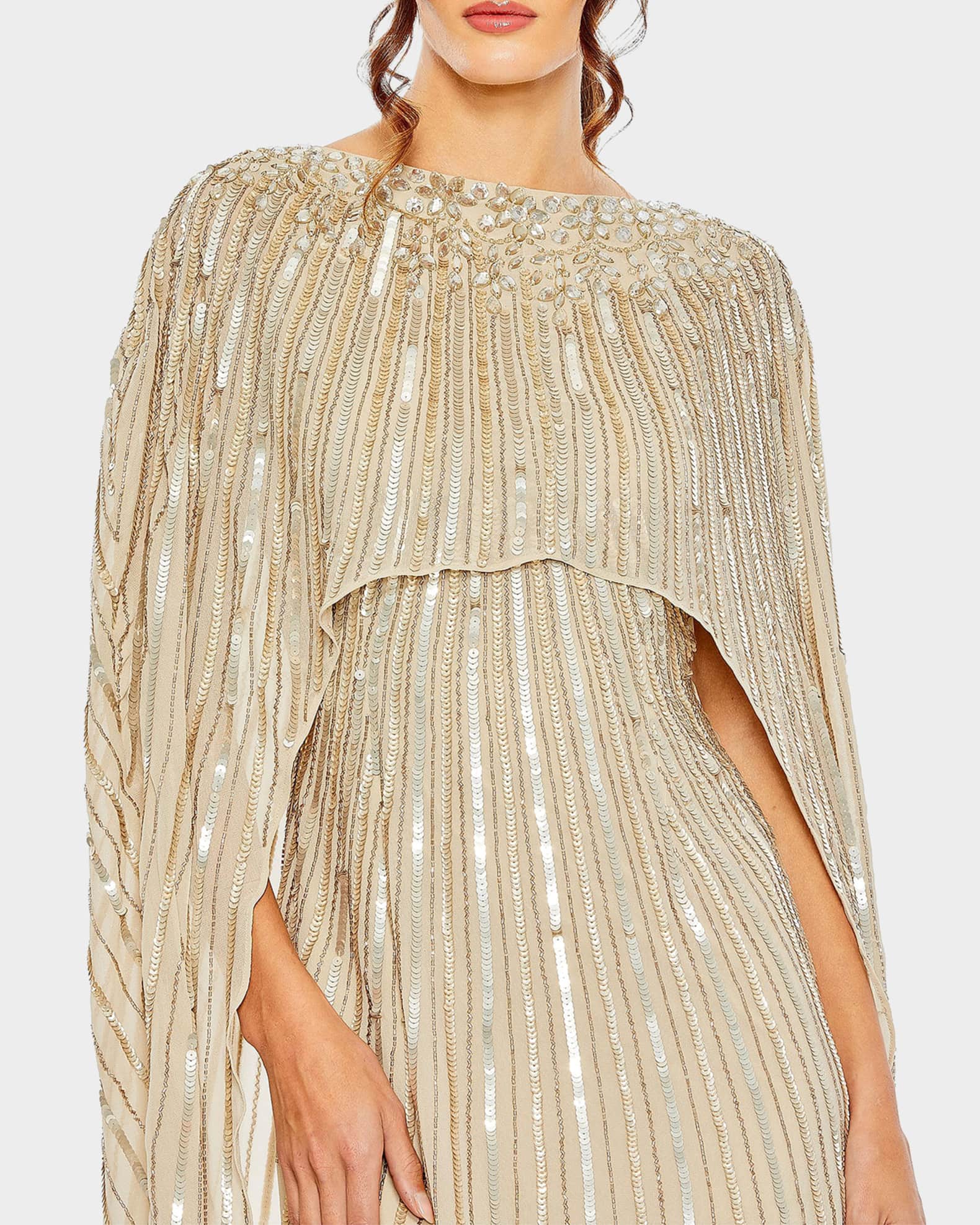 Mac Duggal Sequin Column Cape Gown | Neiman Marcus