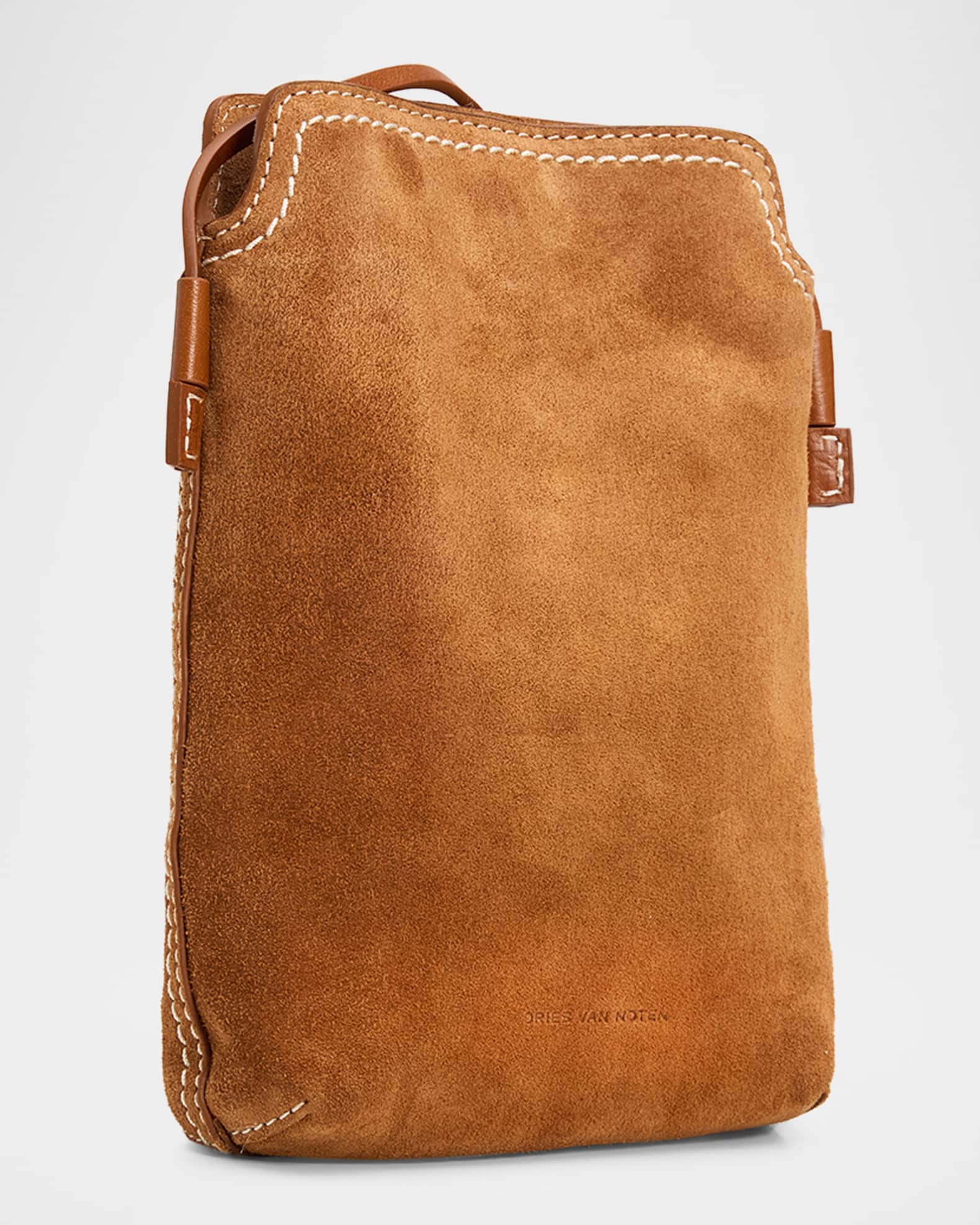 Dries Van Noten Men's Suede Leather-Trim Crossbody Bag | Neiman Marcus