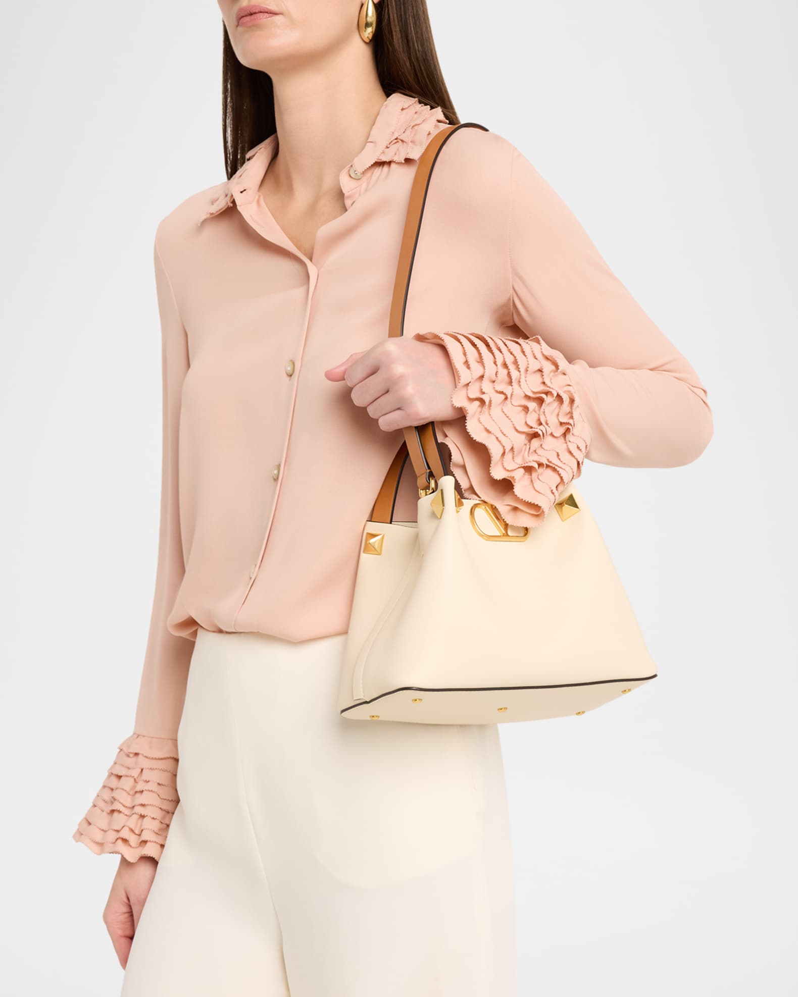 Valentino Garavani Small VLogo Rockstud Leather Top-Handle Bag