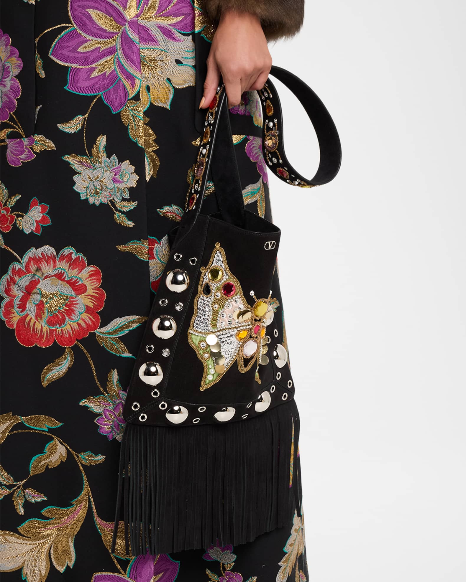 Valentino Garavani Nellcote Embellished Butterfly Suede Crossbody