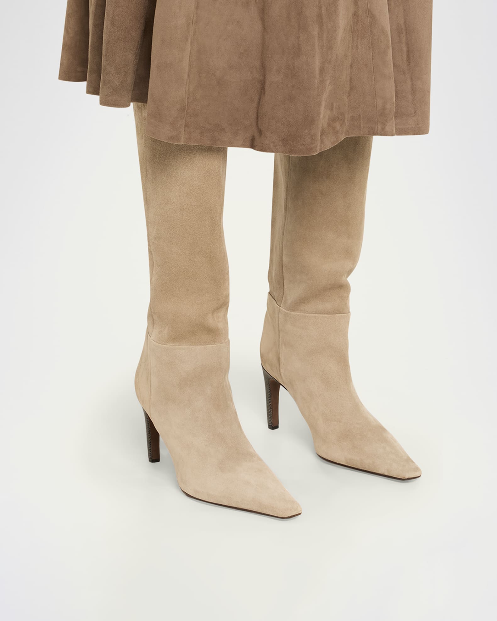 Brunello Cucinelli 85mm Soft Velour Knee-High Boots with Monili