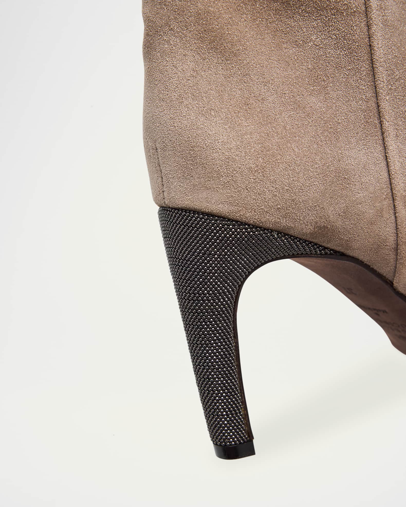 Brunello Cucinelli 85mm Soft Velour Knee-High Boots with Monili