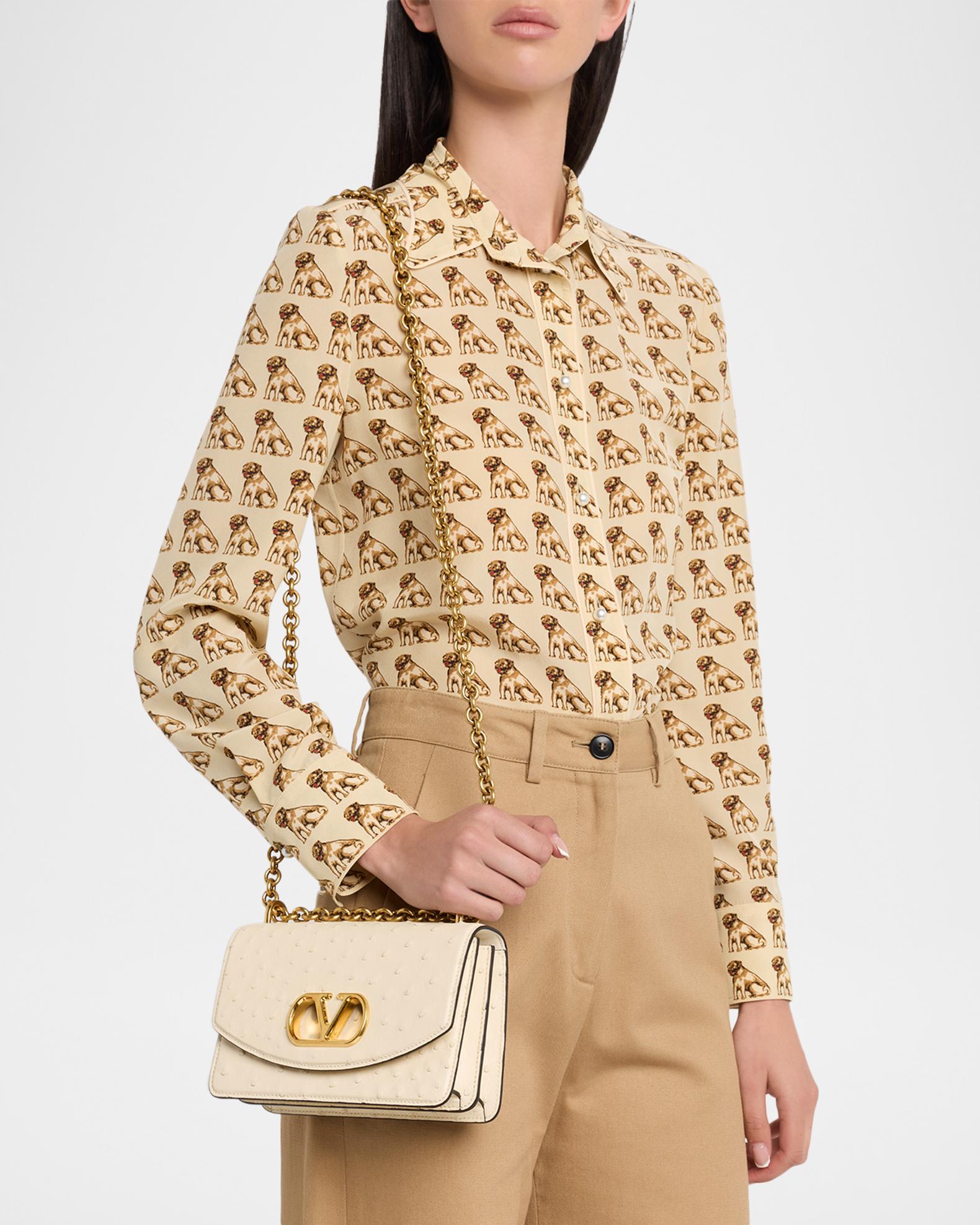 Valentino Garavani Vain Ostrich Leather Shoulder Bag | Neiman Marcus