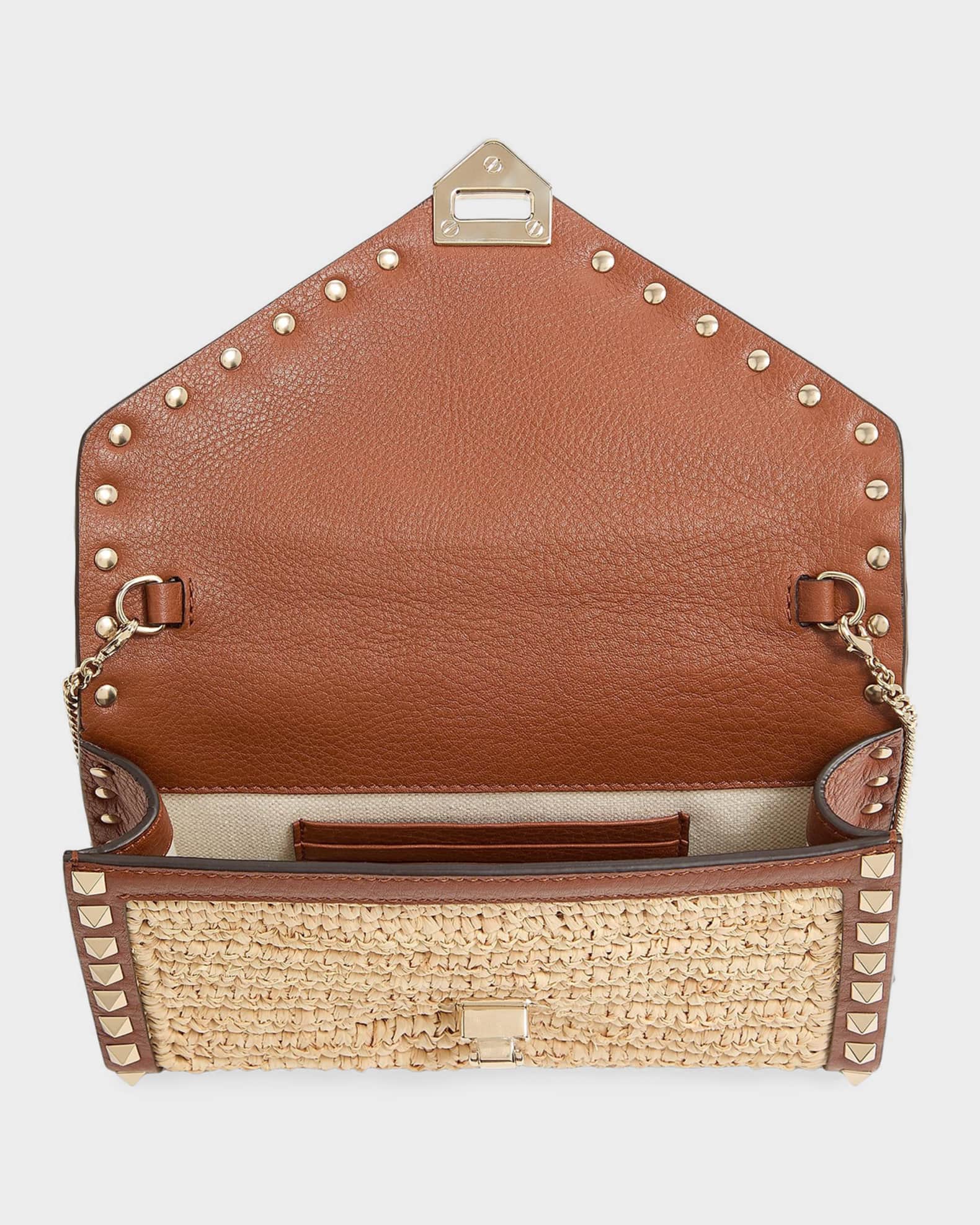 VALENTINO GARAVANIバッグ 外袋付き Valentino Garavani Mini Rockstud Raffia Leather-Trim Shoulder Bag