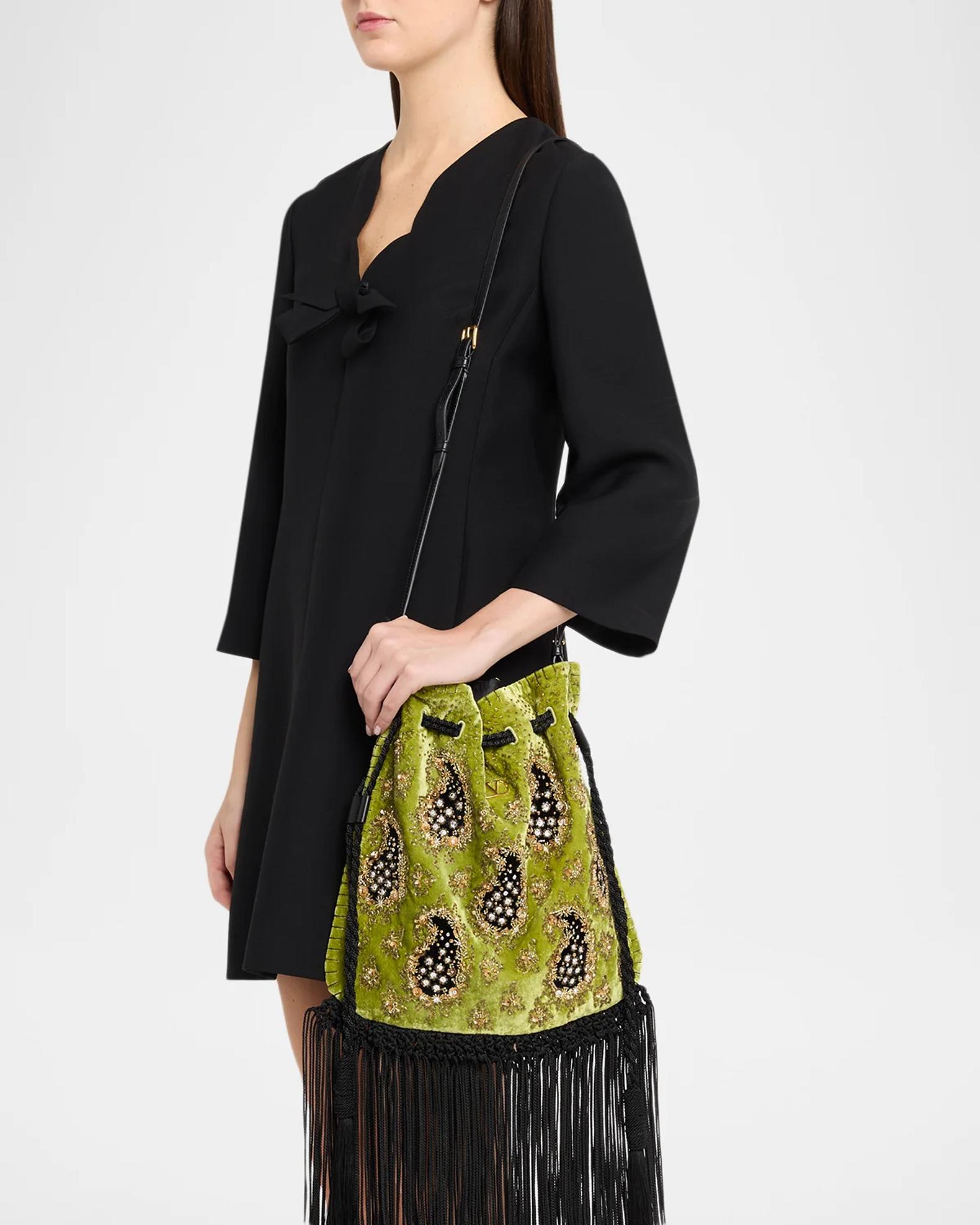 Valentino Garavani Nellcote Fringed Paisley Velvet Crossbody Bag