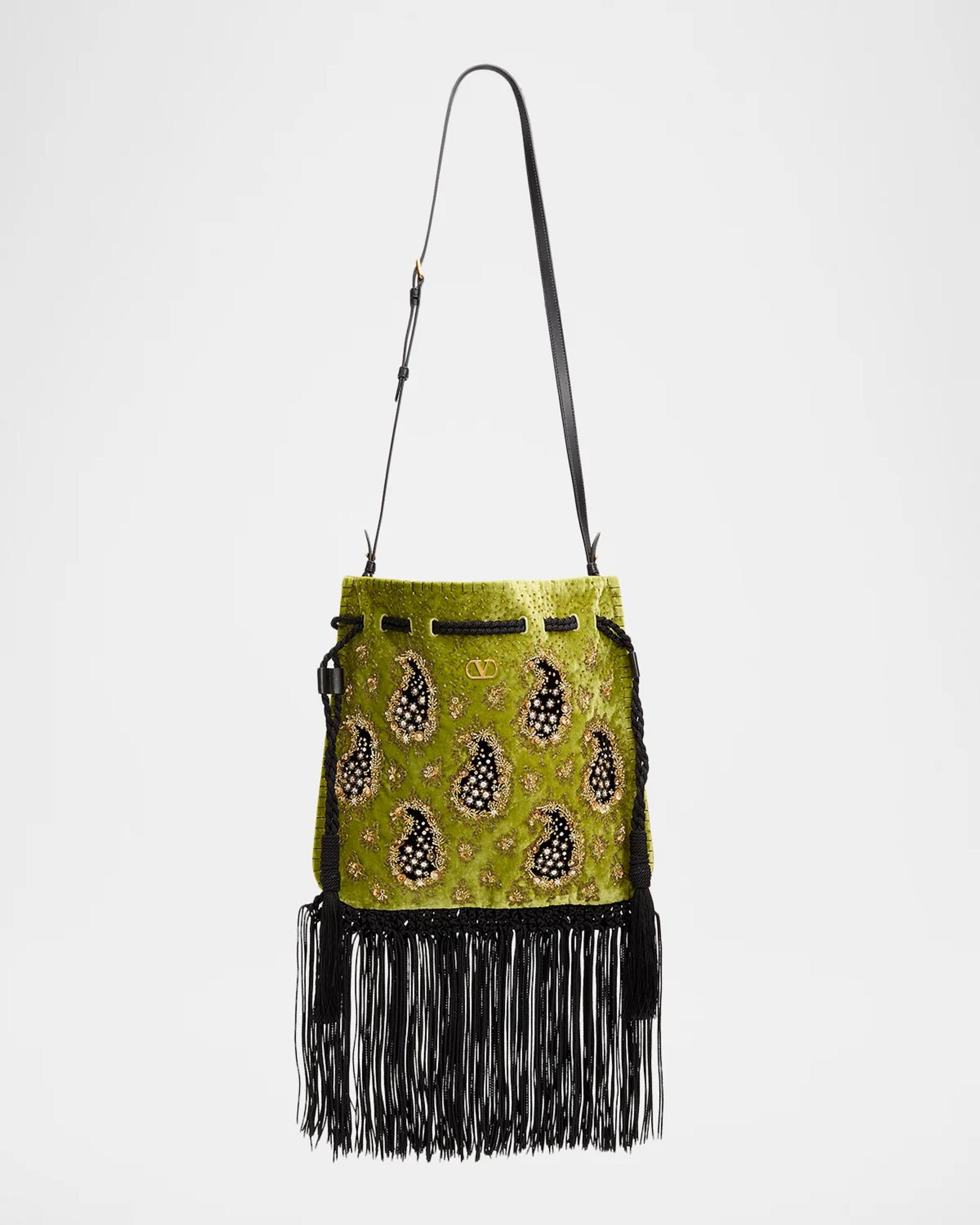 Valentino Garavani Nellcote Fringed Paisley Velvet Crossbody Bag