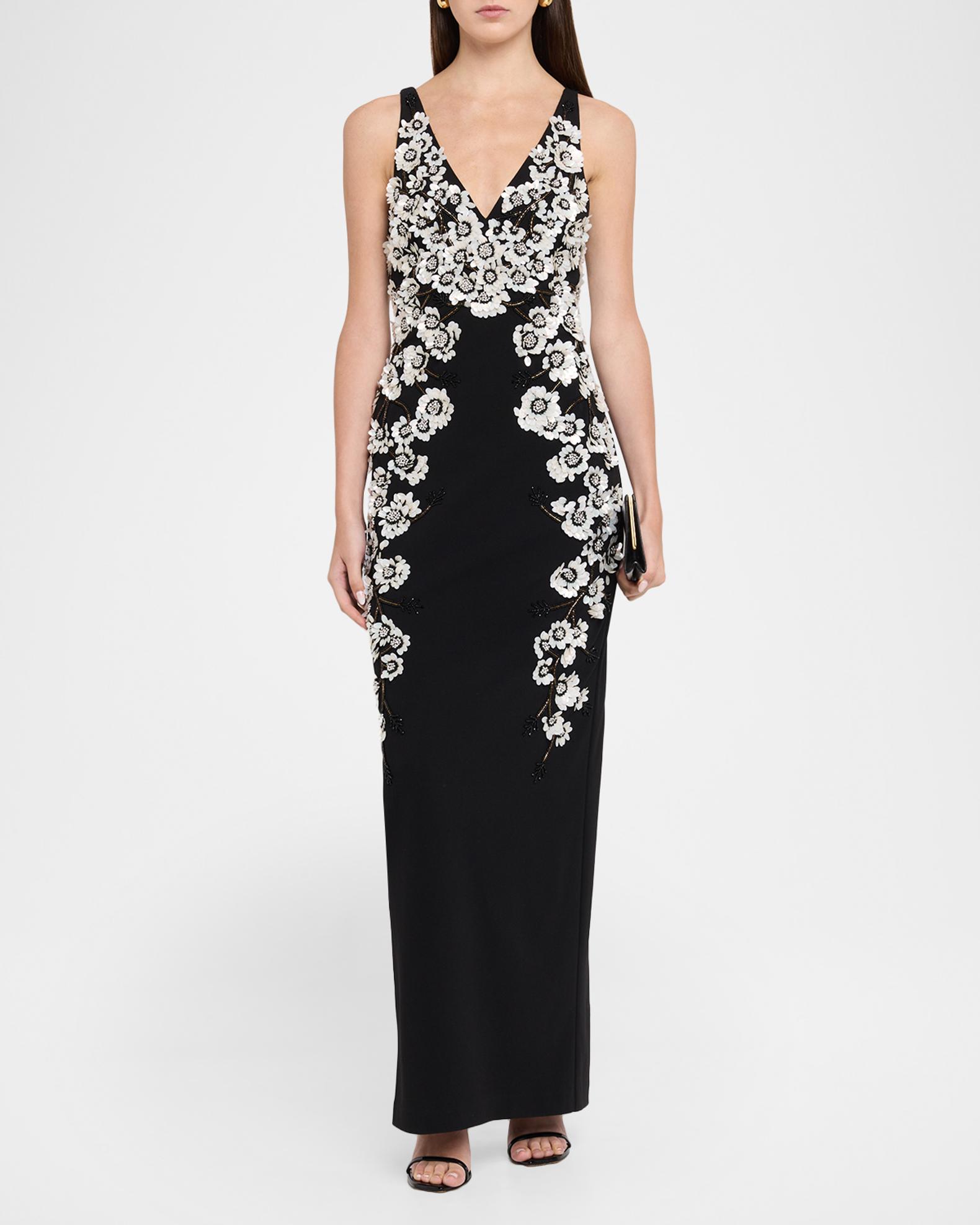 Aidan Mattox Floral Beaded Crepe Column Gown | Neiman Marcus