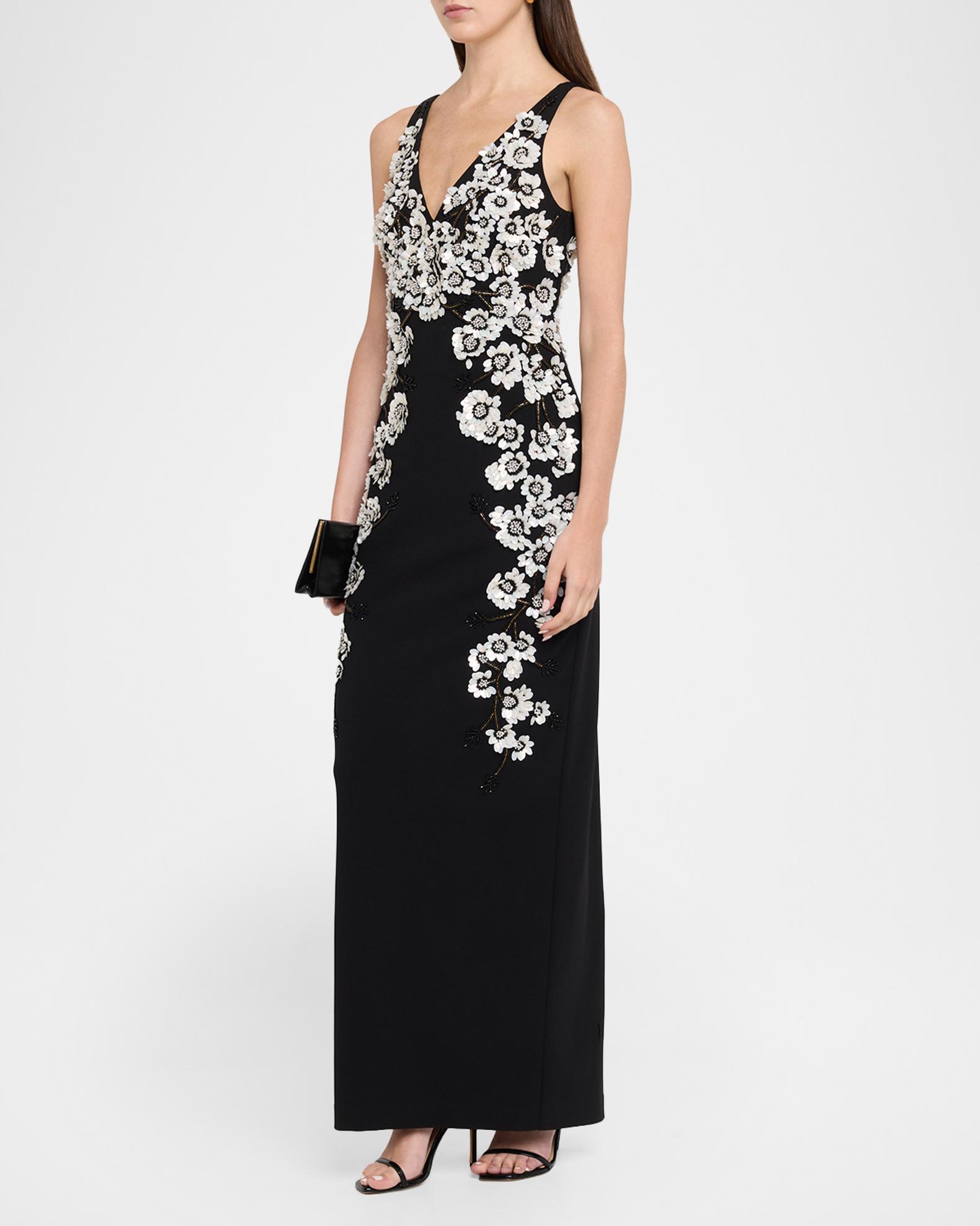 Aidan Mattox Floral Beaded Crepe Column Gown | Neiman Marcus
