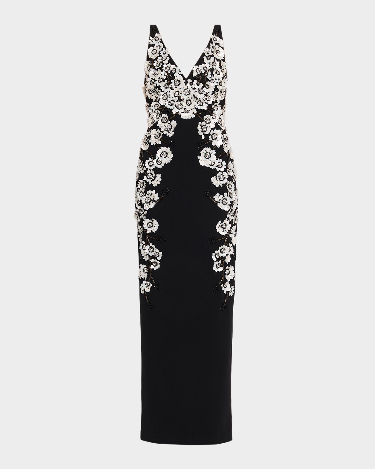 Aidan Mattox Floral Beaded Crepe Column Gown | Neiman Marcus