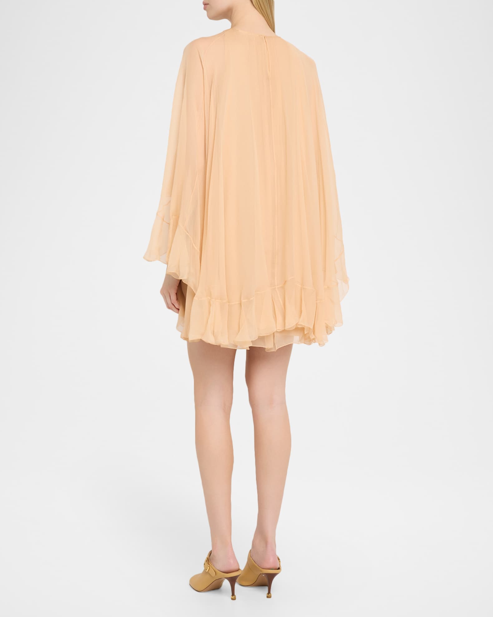 Chloe Ruffled Silk Georgette Capelet Mini Dress | Neiman Marcus