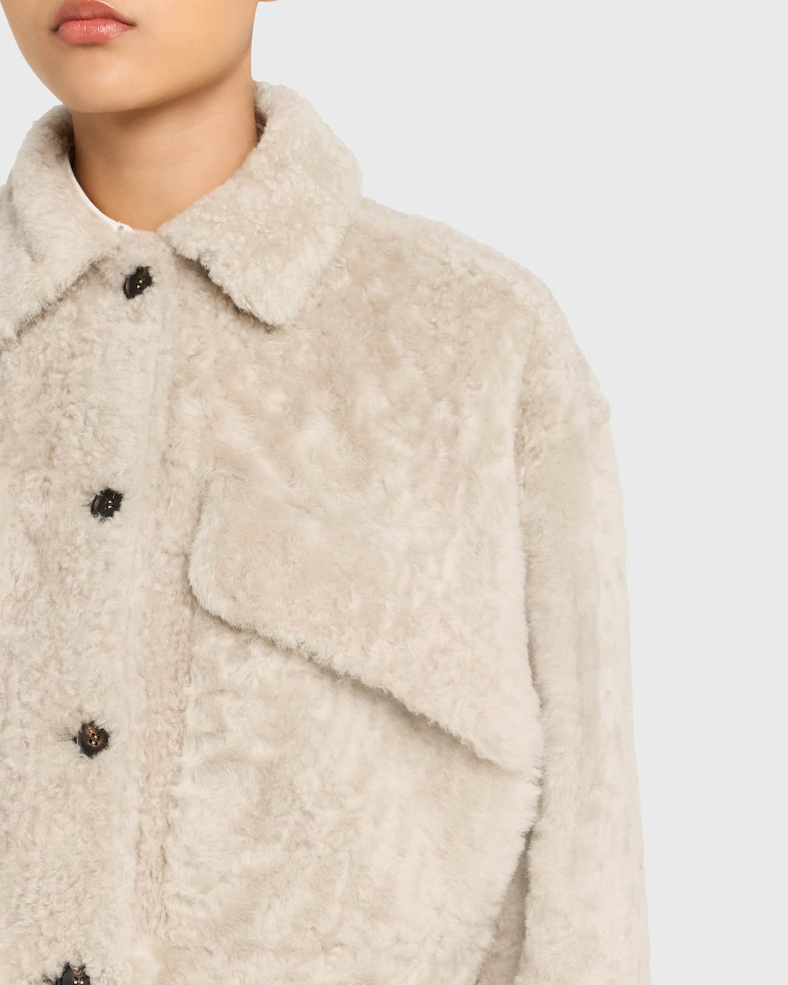 Brunello Cucinelli Lamb Shearling Cropped Jacket | Neiman Marcus
